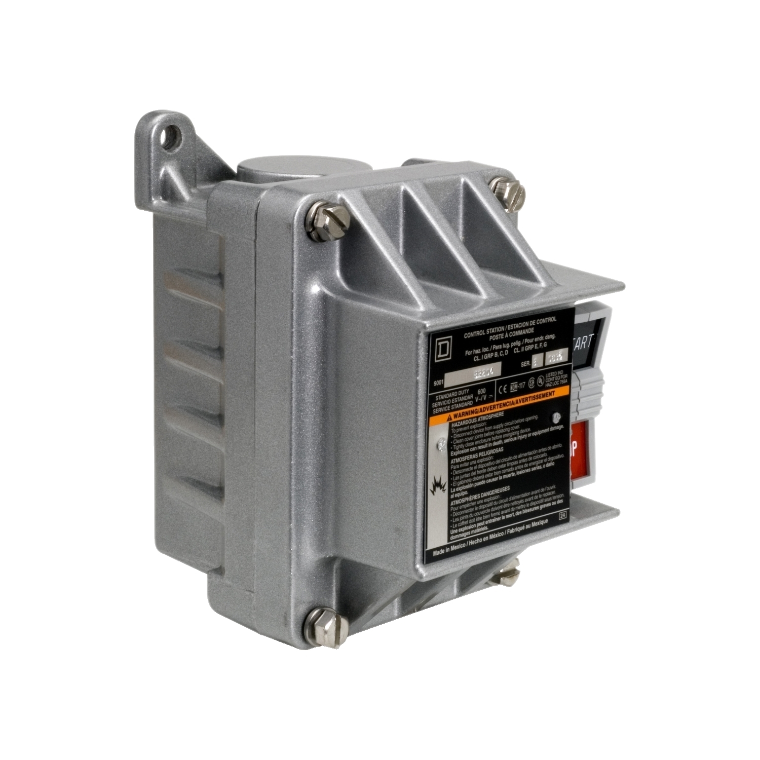 9001BR204 Harmony Complete Type BR Control Station, 600 V AC, 5 A, 1NO-1NC Contact, 2 Operators, NEMA 7/9 NEMA Rating