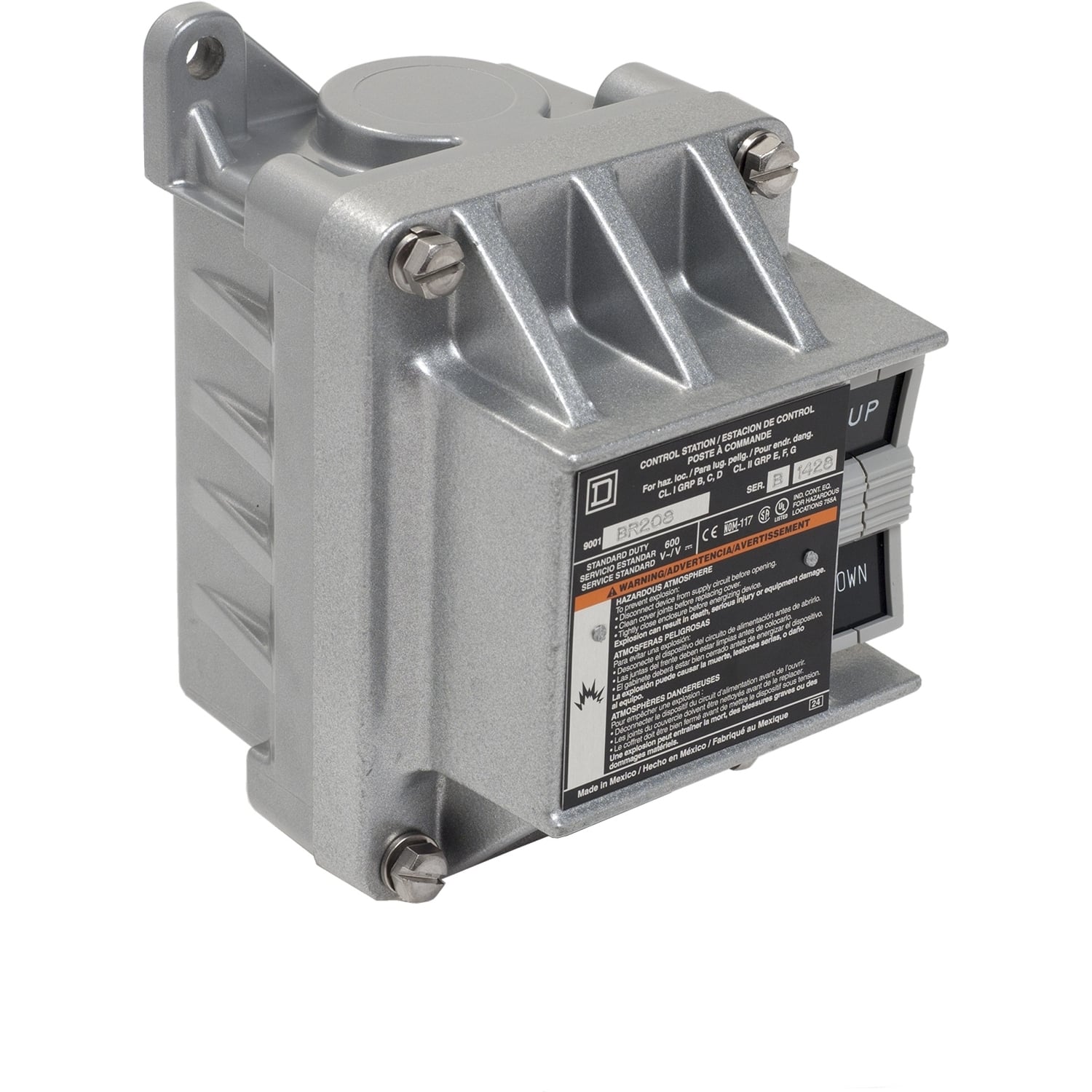 9001BR208 Harmony Complete Type BR Pendant Control Station, 600 V AC, 5 A, 1NO-1NO Contact, 2 Operators, NEMA 7/9 NEMA Rating