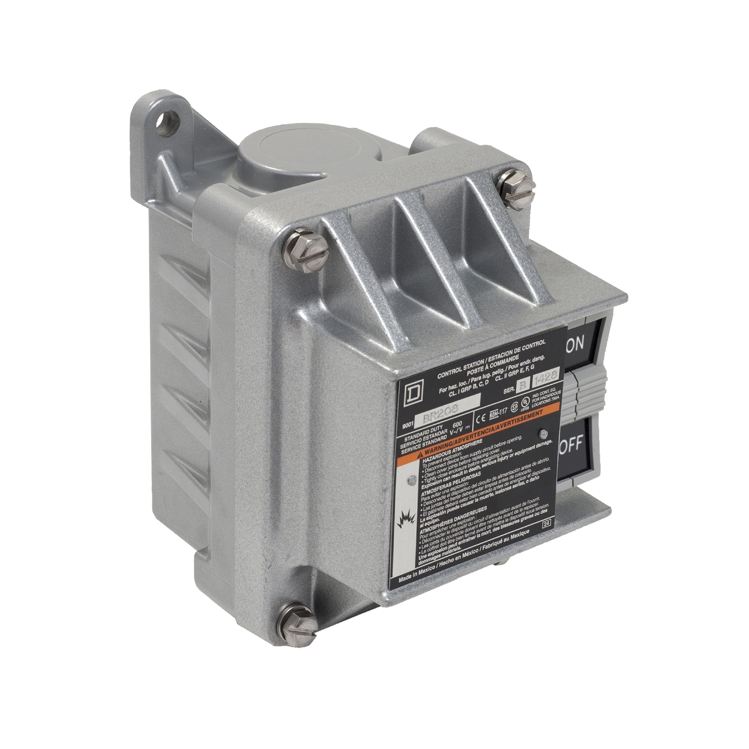 9001BR216 Type BR Control Station, 600 V AC, 5 A, 1NO-1NC Contact, 2 Operators, NEMA 7/9 NEMA Rating