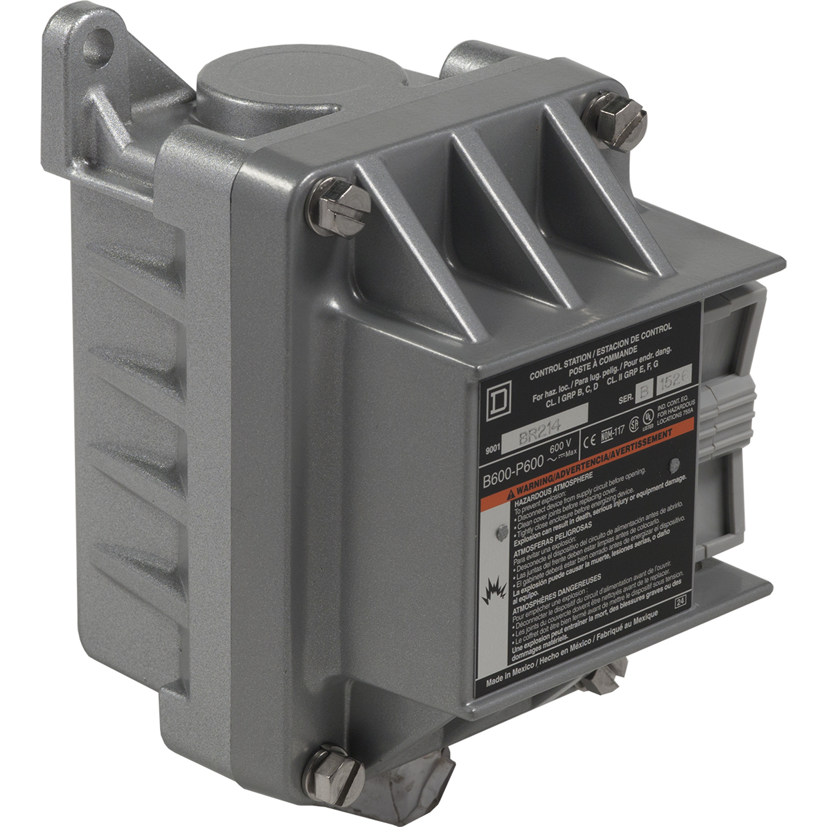 9001BR218 Type BR Control Station, 600 V AC, 5 A, 1NO-1NC Contact, 2 Operators, NEMA 7/9 NEMA Rating