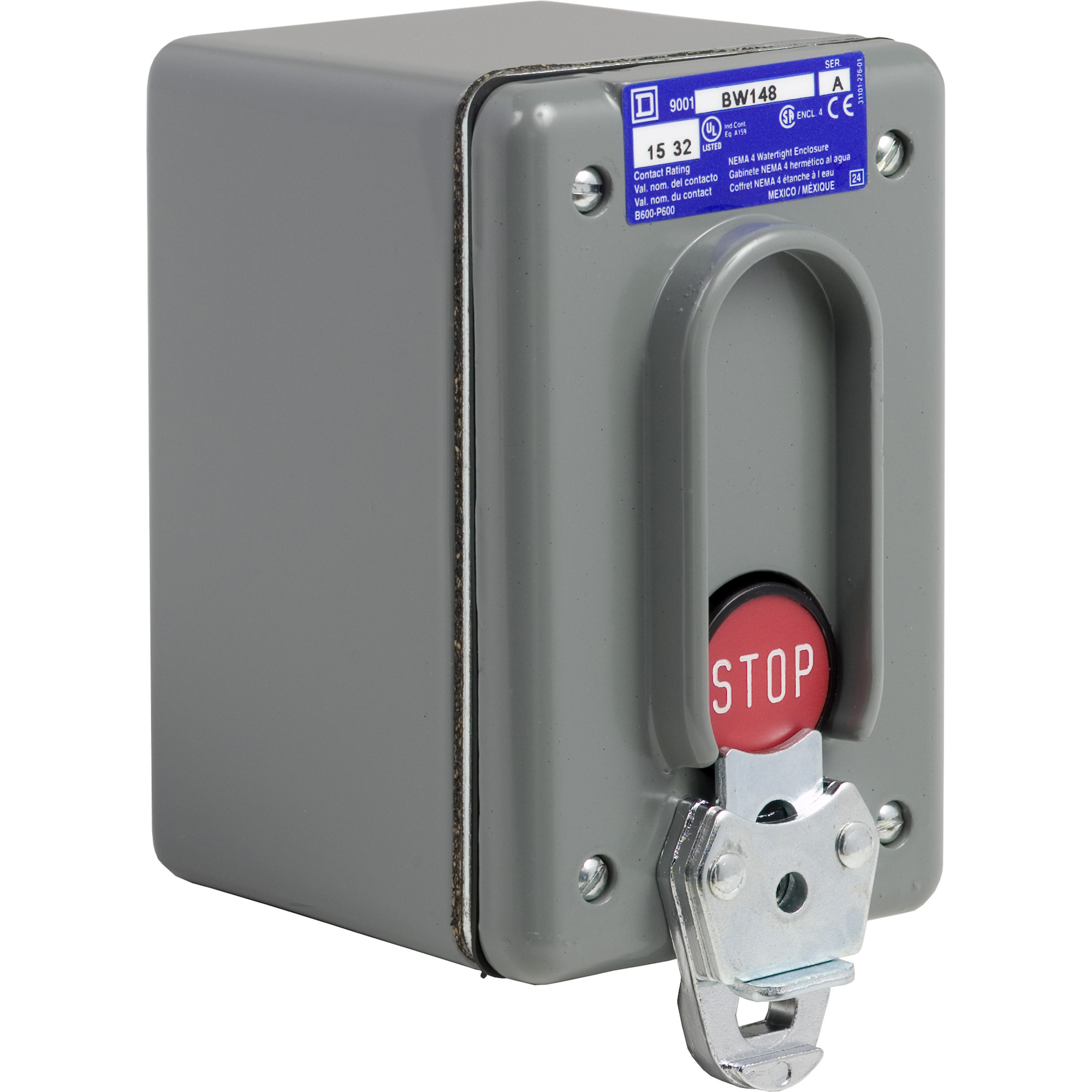 9001BW148 Harmony Type BW Complete Push Button Control Station, 600 V AC, 5 A, 1NC Contact, 1 Operators, NEMA 4 NEMA Rating