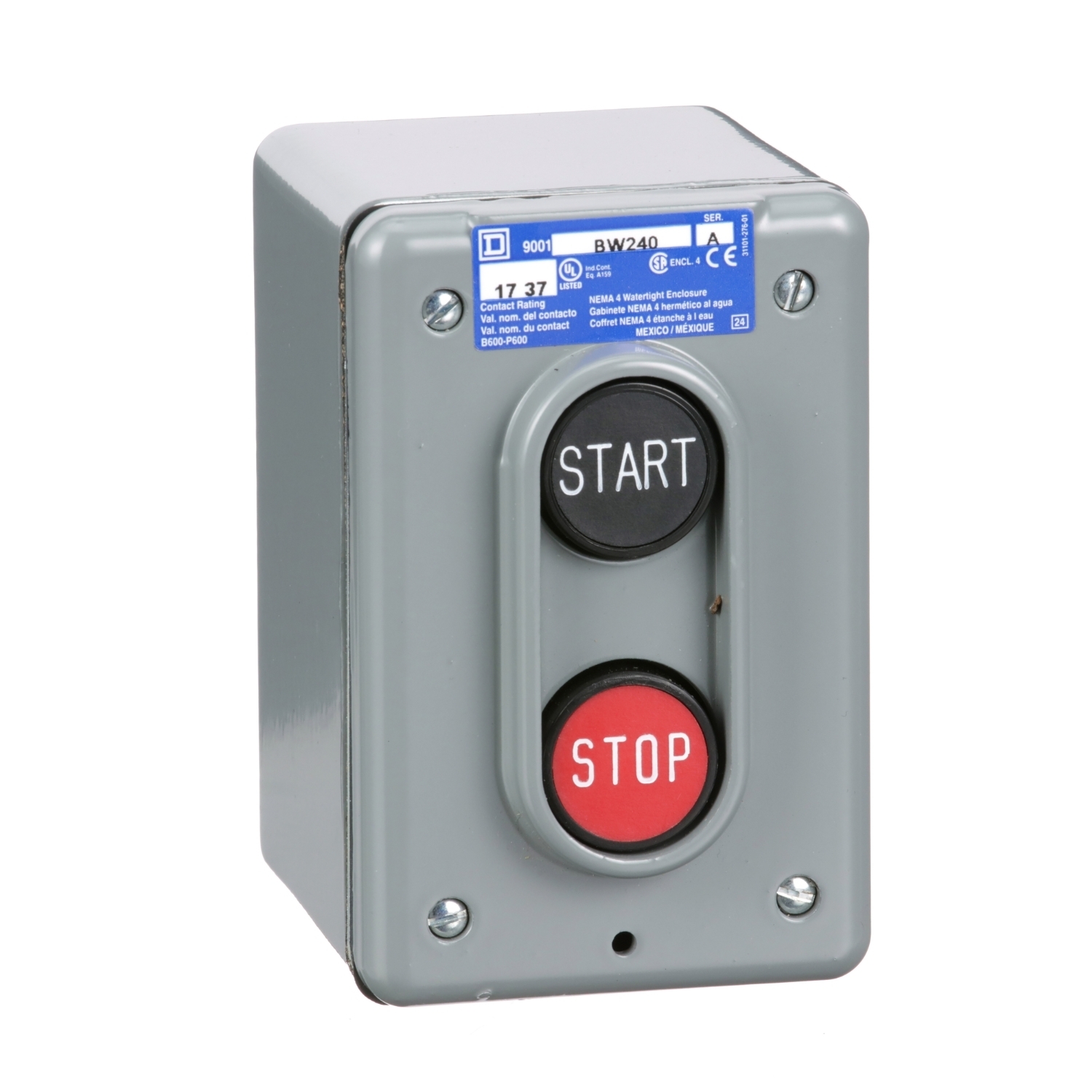 9001BW240 Harmony Type BW Complete Push Button Control Station, 600 V AC, 5 A, 1NO-1NC Contact, 2 Operators, NEMA 4 Rating