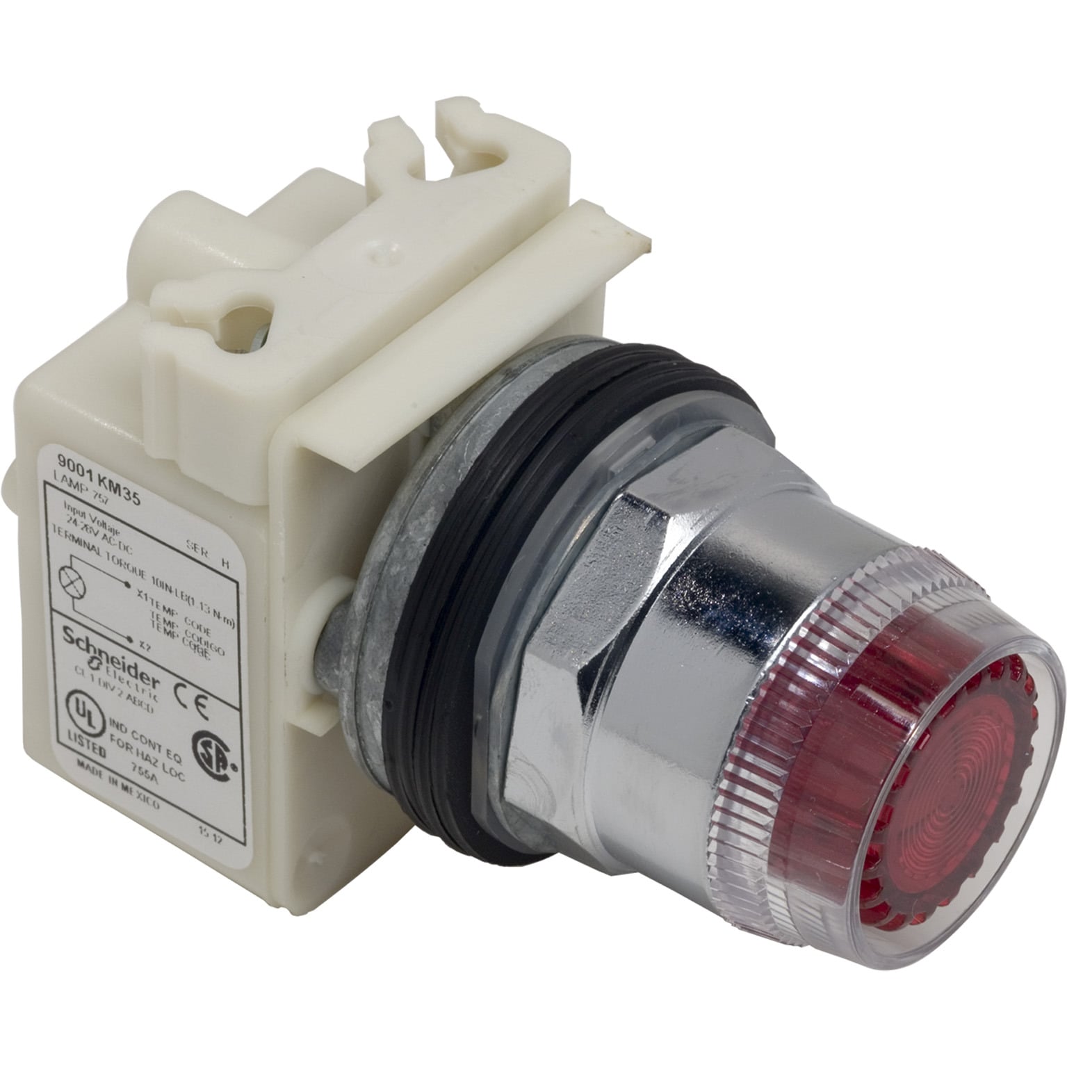 9001K1L35R Harmony Type K Dusttight/Oiltight/Watertight Full Voltage Heavy Duty Round Illuminated Pushbutton Operator With Metal Full Guard, 30 mm, SPDT Contact, Flush Operator, Momentary Contact, Red