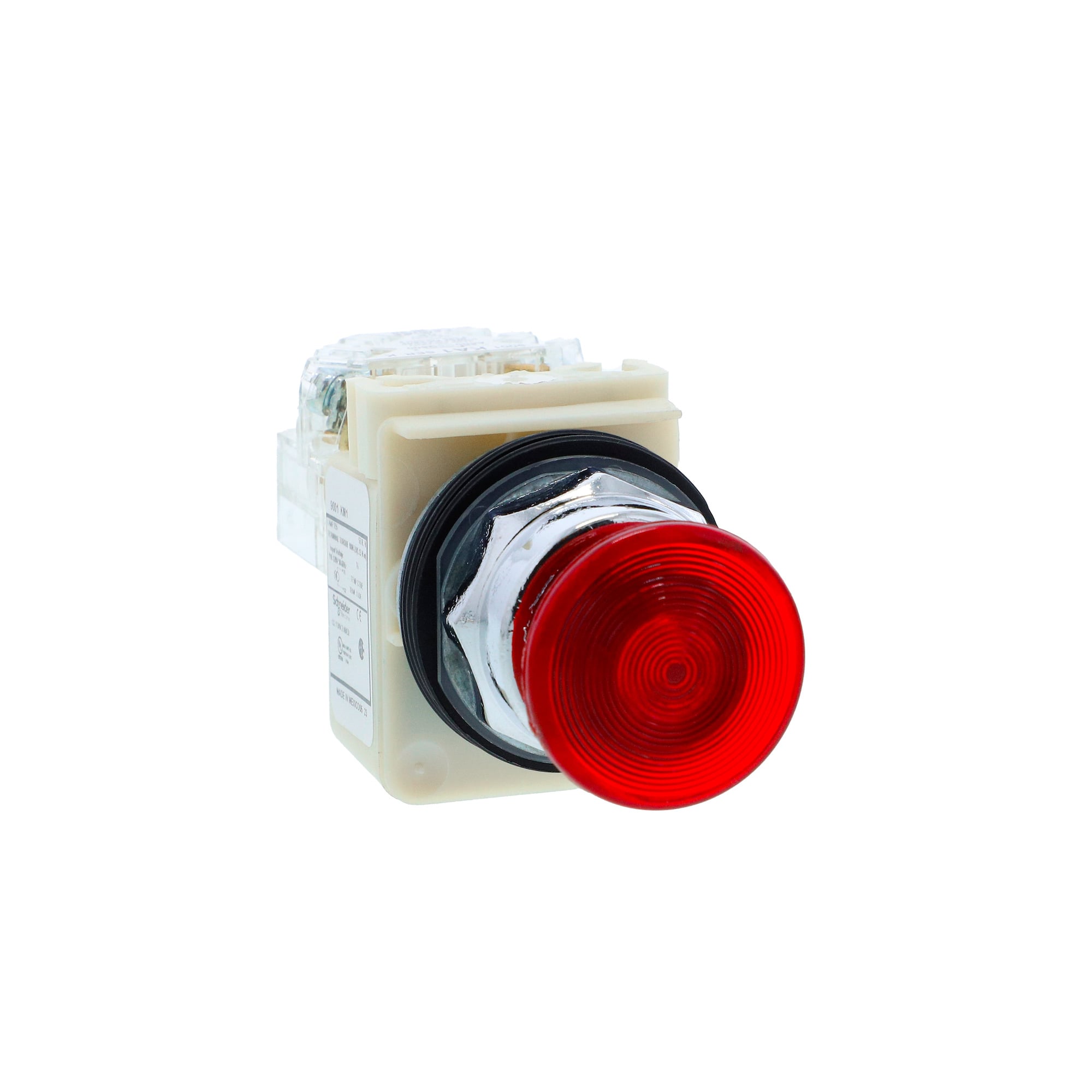 9001K2L1R20H13 Harmony Type K Dusttight/Oiltight/Watertight Heavy Duty Standard Transformer Unmarked Illuminated Pushbutton With Contact Block, 30 mm, 1CO Contact, Slow Break Contact, Red