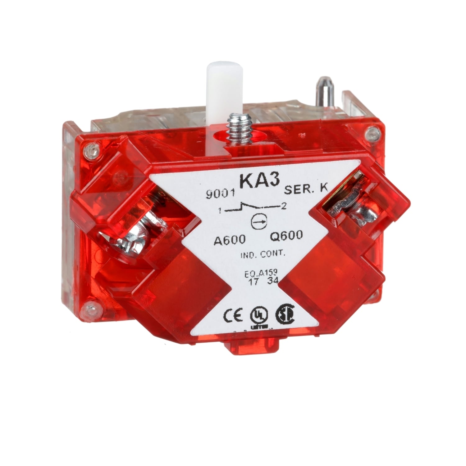 9001KA3 Harmony Finger Safe Standard Contact Block, 30 mm, 1NC Contact, 10 A, 600 V AC Contact, Silver Alloy Contact, Momentary Action, Clear/Red