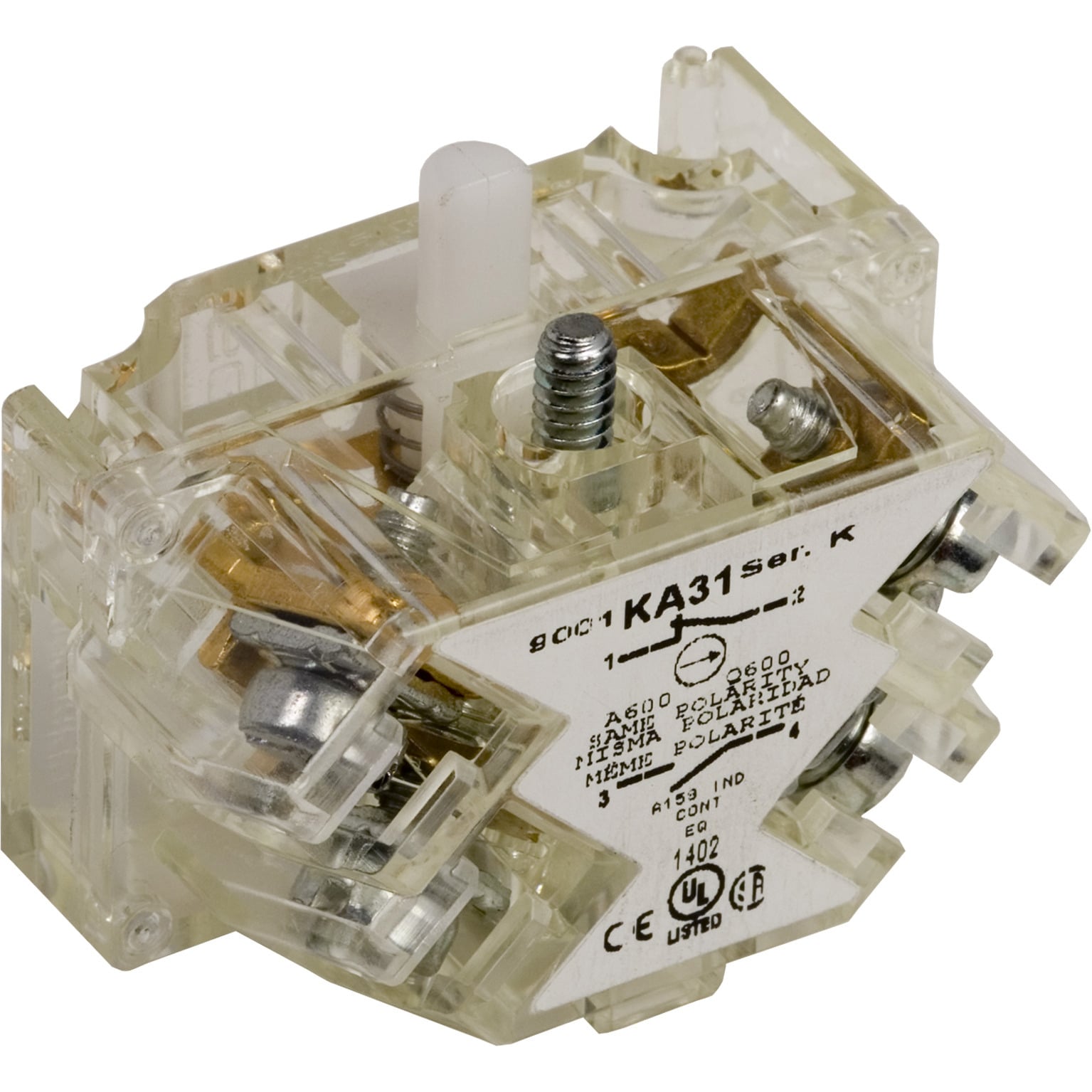 9001KA31 Harmony Standard Contact Block, 30 mm, 1NO-1NC Contact, 5 A at 300 V AC Contact, Gold Flashed Contact, Momentary Action
