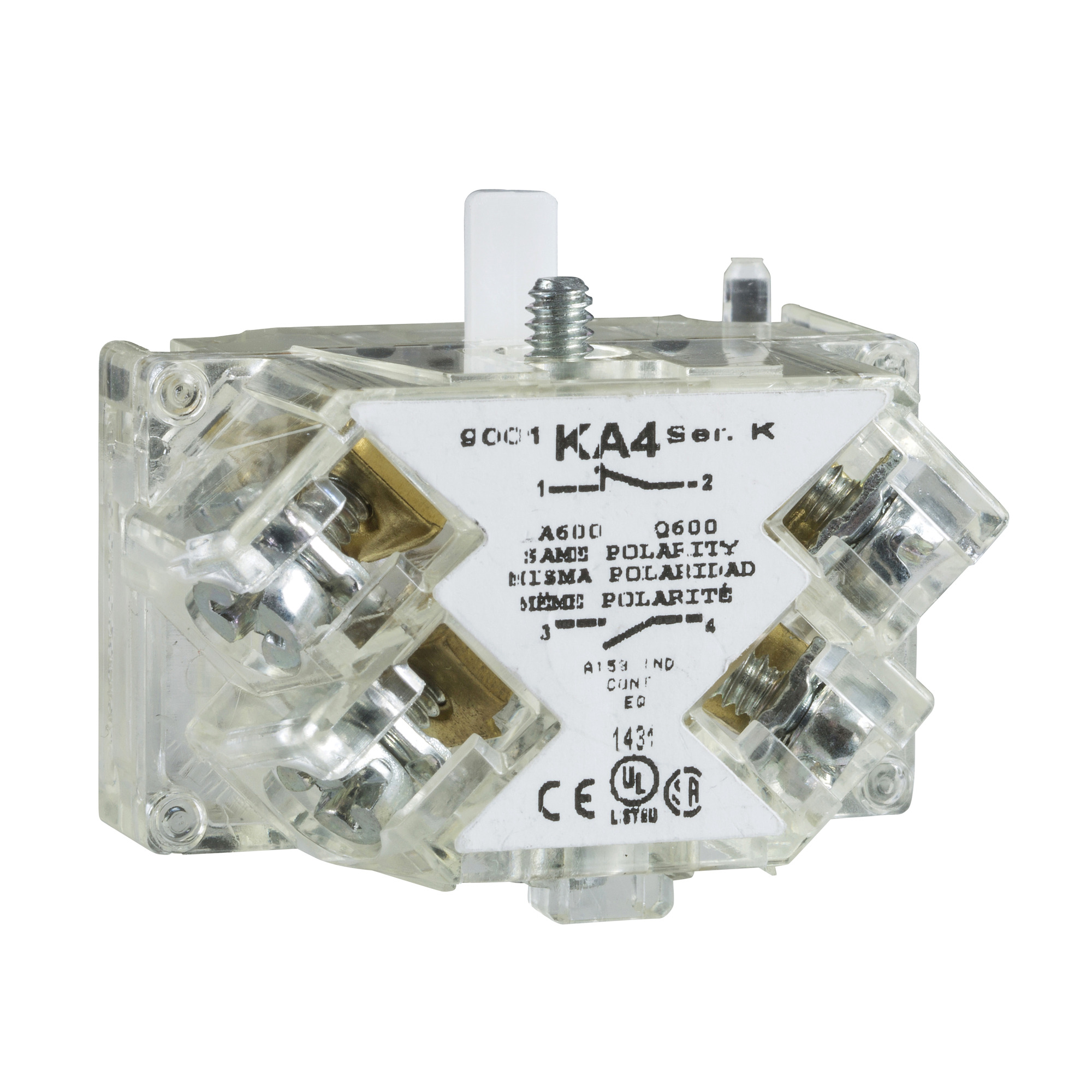9001KA6 Harmony Contact Block With Protected Terminal, 30 mm, 1NO Contact, 10 A at 600 V AC Contact, Silver Alloy Contact, Green