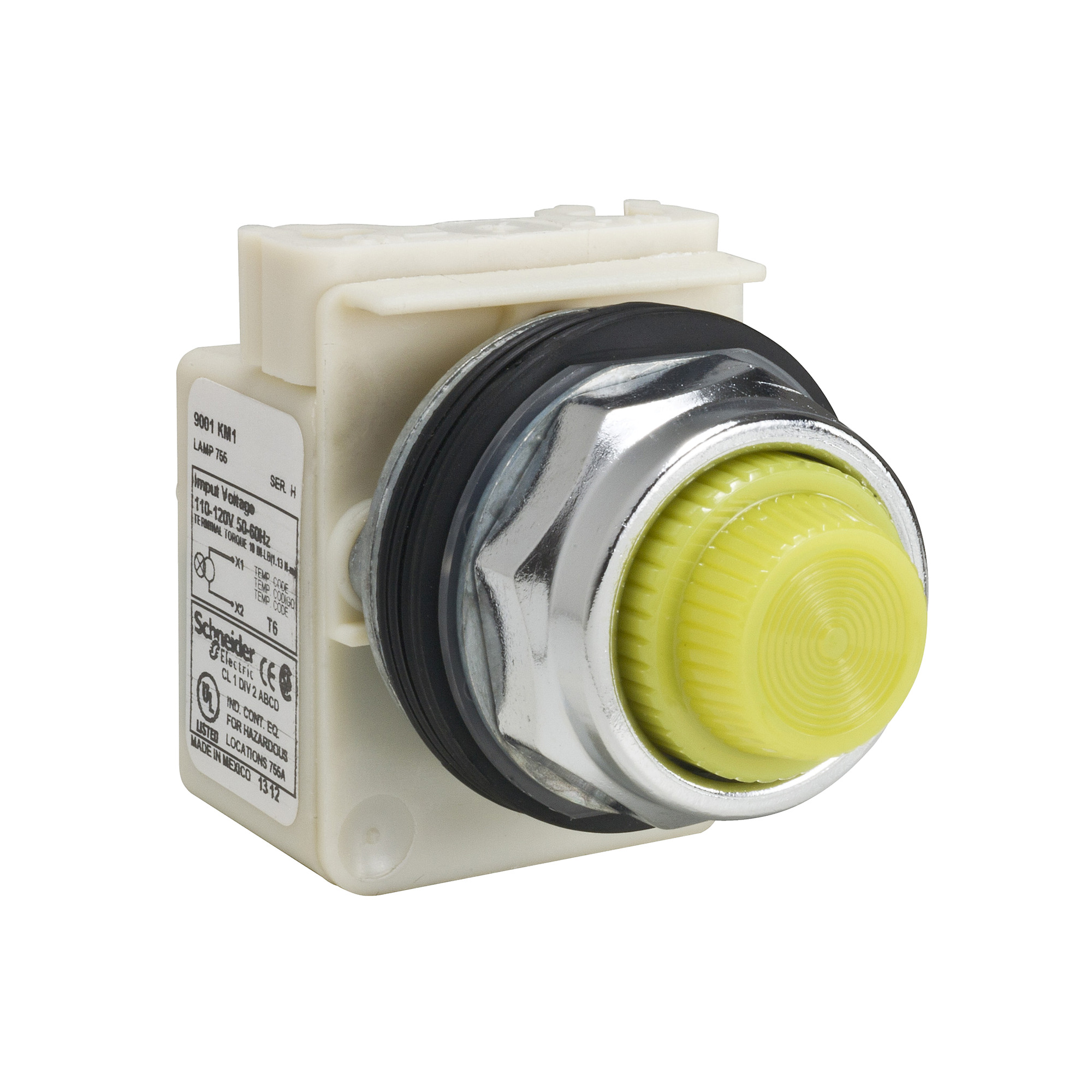 9001KP1Y31 Harmony Type K Pilot Light, 110 to 120 V AC/DC, Fresnel Glass Lens, Panel Mount