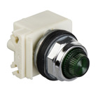 30mm push button, Type K, pilot light, green LED light module, 12/14VAC/VDC, green plastic fresnel lens, NEMA 4, 13