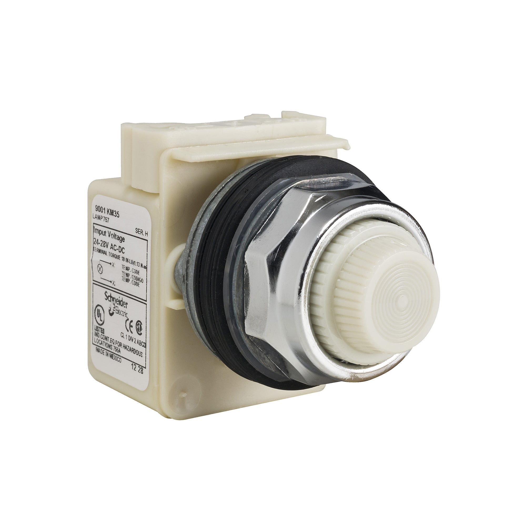 9001KP35W31 Harmony Type K Full Voltage Standard Pilot Light, 24 to 28 V AC/DC, 1.2 VA, Fresnel Lens, Panel Mount