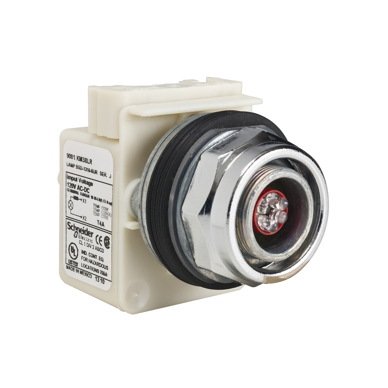 9001KP38LR Harmony Type K Standard Pilot Light, 120 V AC/DC, 1.4 VA, Round Lens, Panel Mount