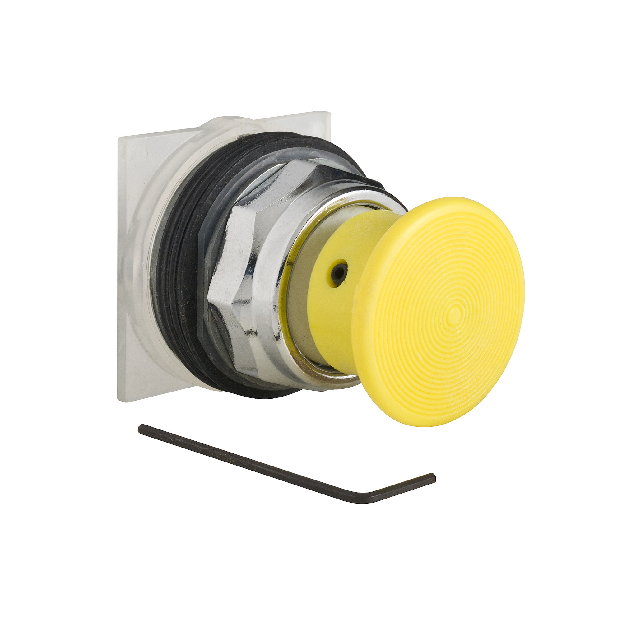 9001KR24Y Harmony Type K Dusttight/Oiltight/Watertight Heavy Duty Round Unmarked Non-Illuminated Pushbutton Operator With Metal Full Guard, 30 mm, 2 Positions, Yellow