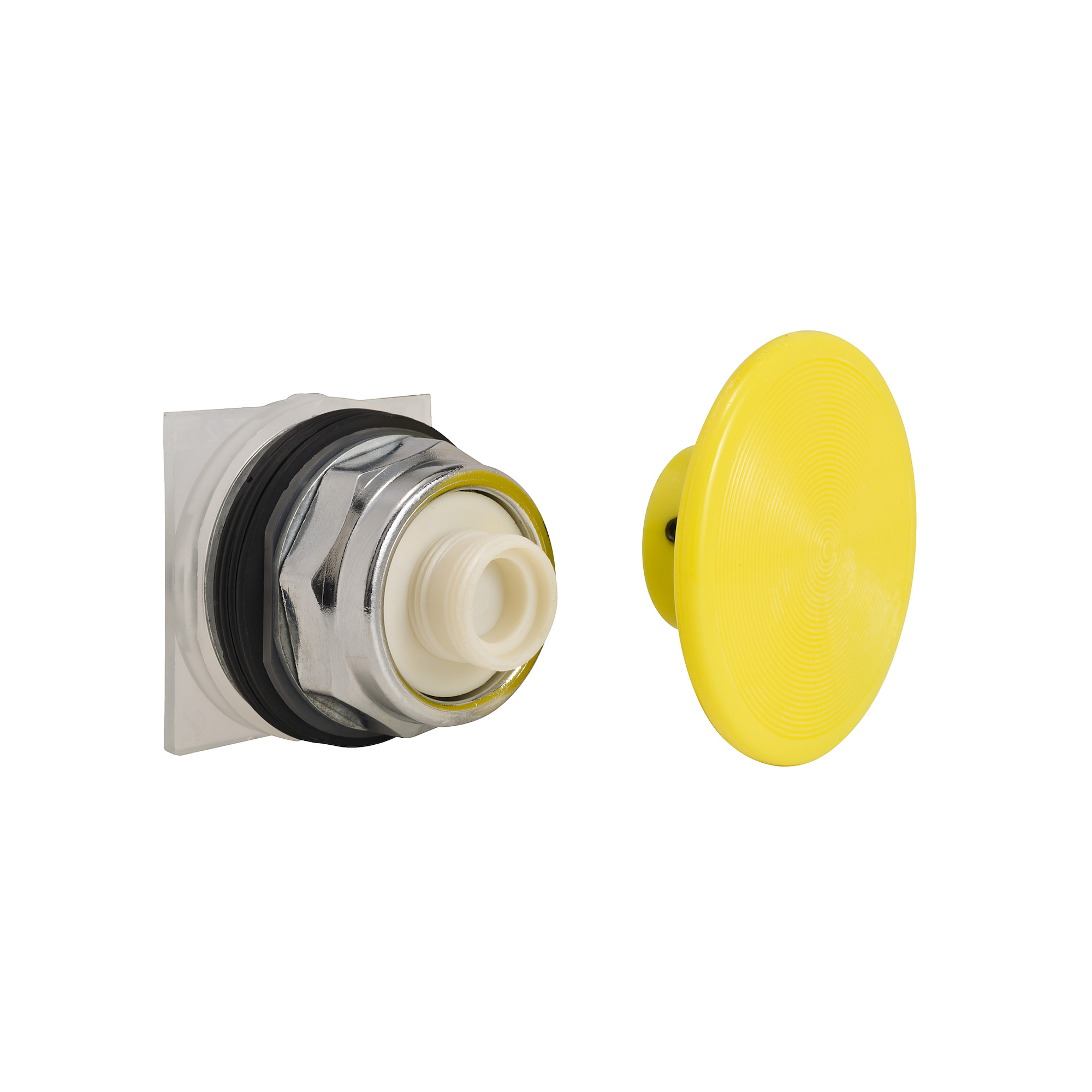 9001KR25Y Harmony Type K Dusttight/Oiltight/Watertight Heavy Duty Round Unmarked Non-Illuminated Pushbutton Operator With Metal Full Guard, 30 mm, 2 Positions, Yellow