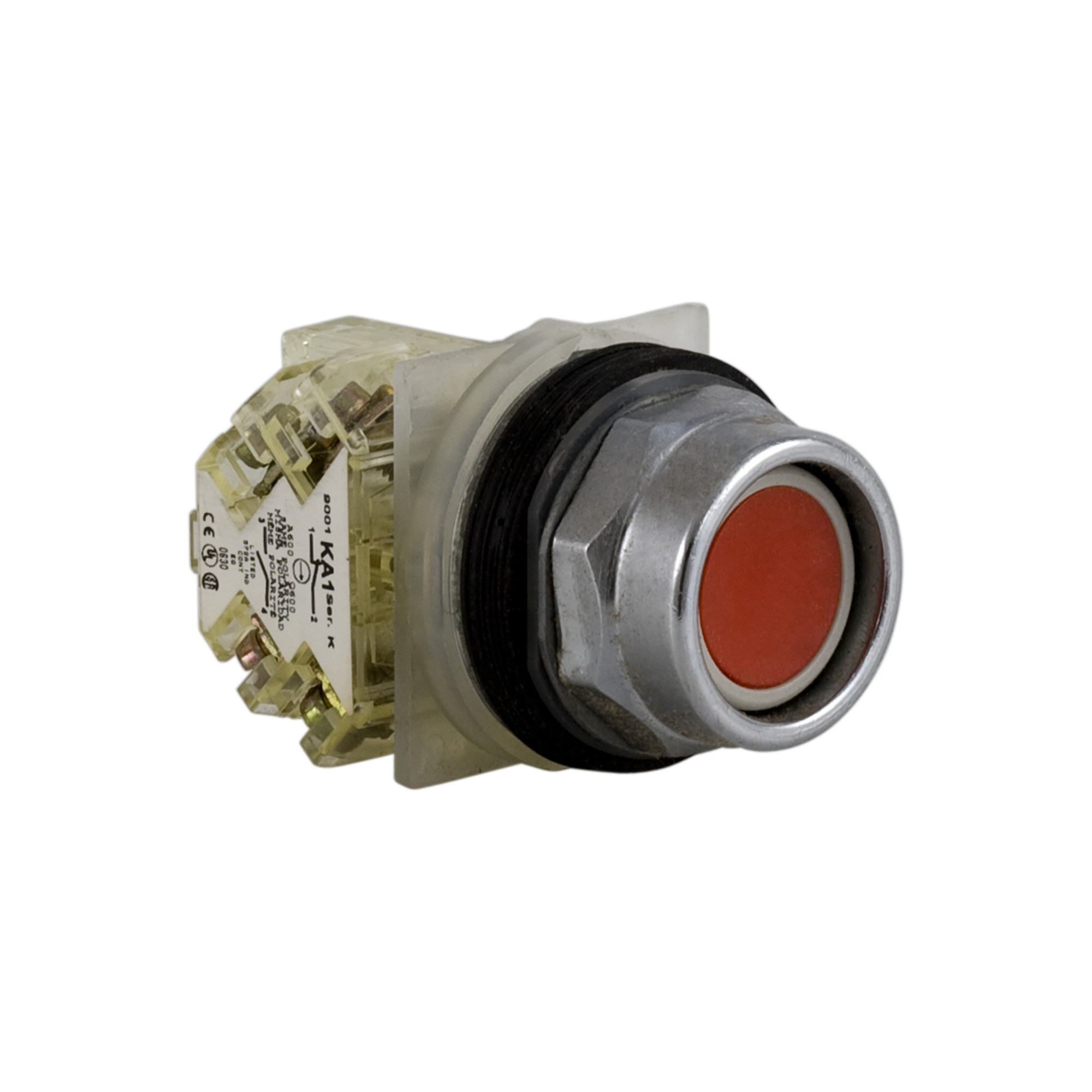 9001KR2RH13 Harmony Type K Heavy Duty Dusttight/Oiltight/Watertight Mechanically Interlocked Standard Non-Illuminated Pushbutton With Extended Guard, 30 mm, 1CO Contact, Slow Break Contact, Red
