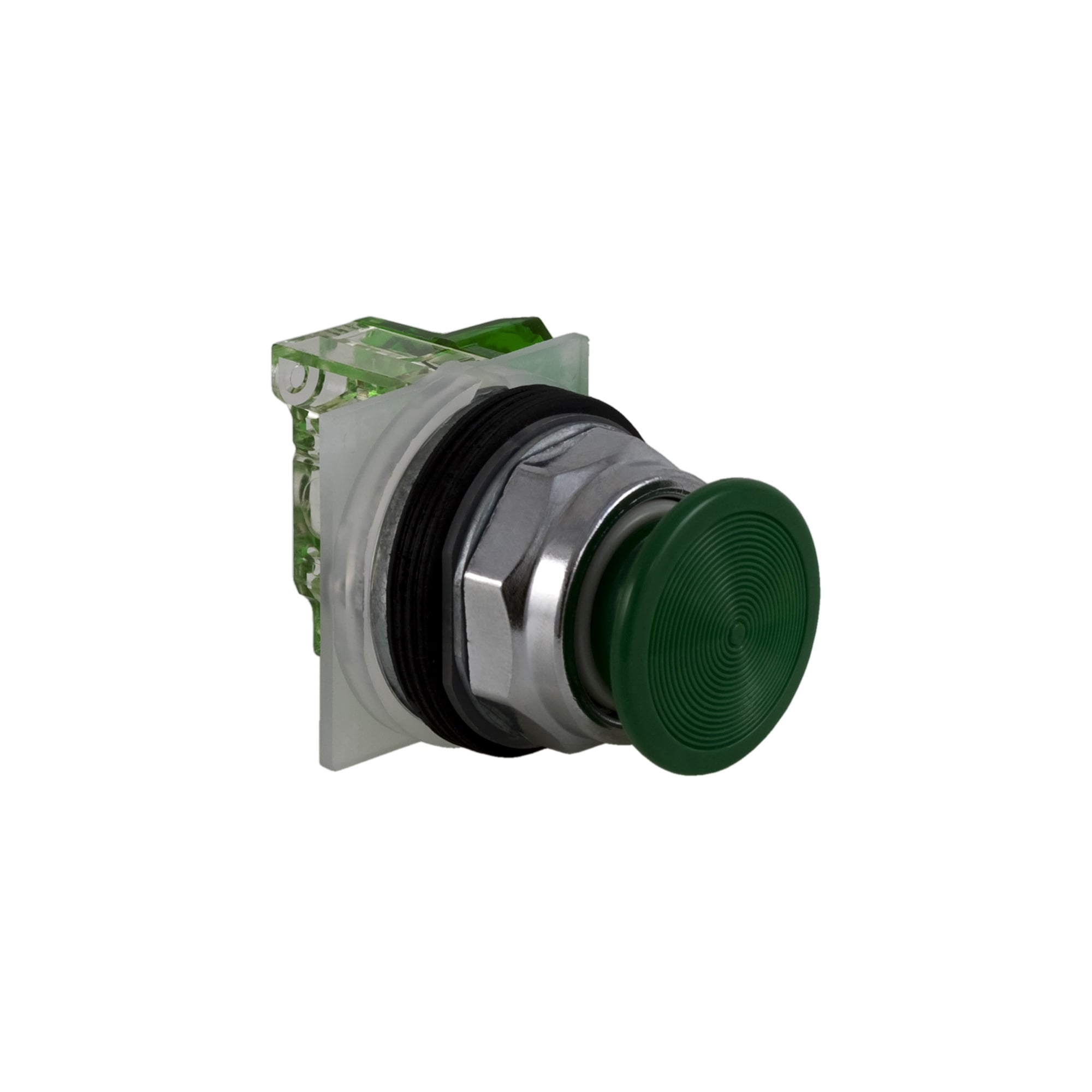 9001KR4GH5 Harmony Type K Heavy Duty Dusttight/Oiltight/Watertight Mechanically Interlocked Non-Illuminated Pushbutton, 30 mm, 1NO Contact, Slow Break Contact, Green