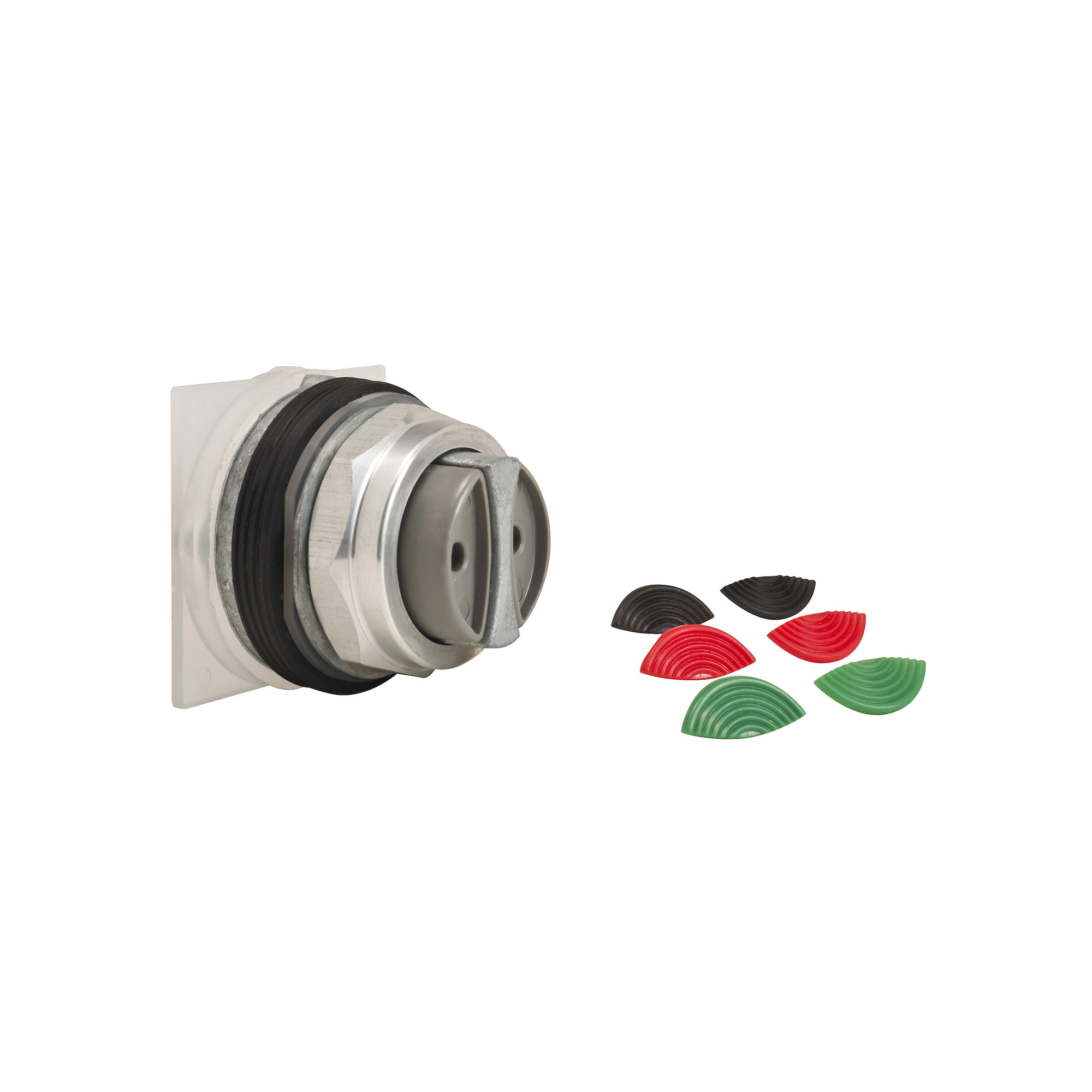 9001KR7U Harmony Type K Dusttight/Oiltight/Watertight Heavy Duty Round Unmarked Non-Illuminated Pushbutton Operator With Metal Full Guard, 30 mm, 2 Positions, Black/Green/Red