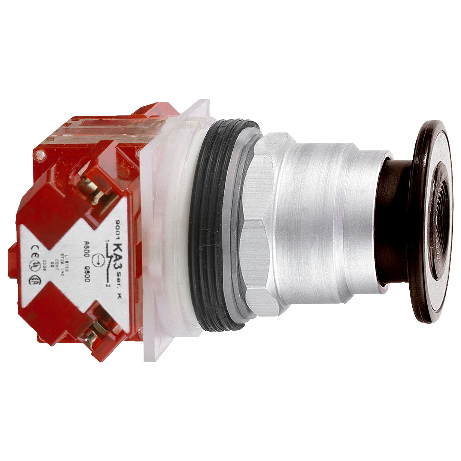 9001KR9B Harmony Type K Dusttight/Oiltight/Watertight Heavy Duty Round Unmarked Non-Illuminated Pushbutton Operator With Metal Full Guard, 30 mm, 2 Positions, Black