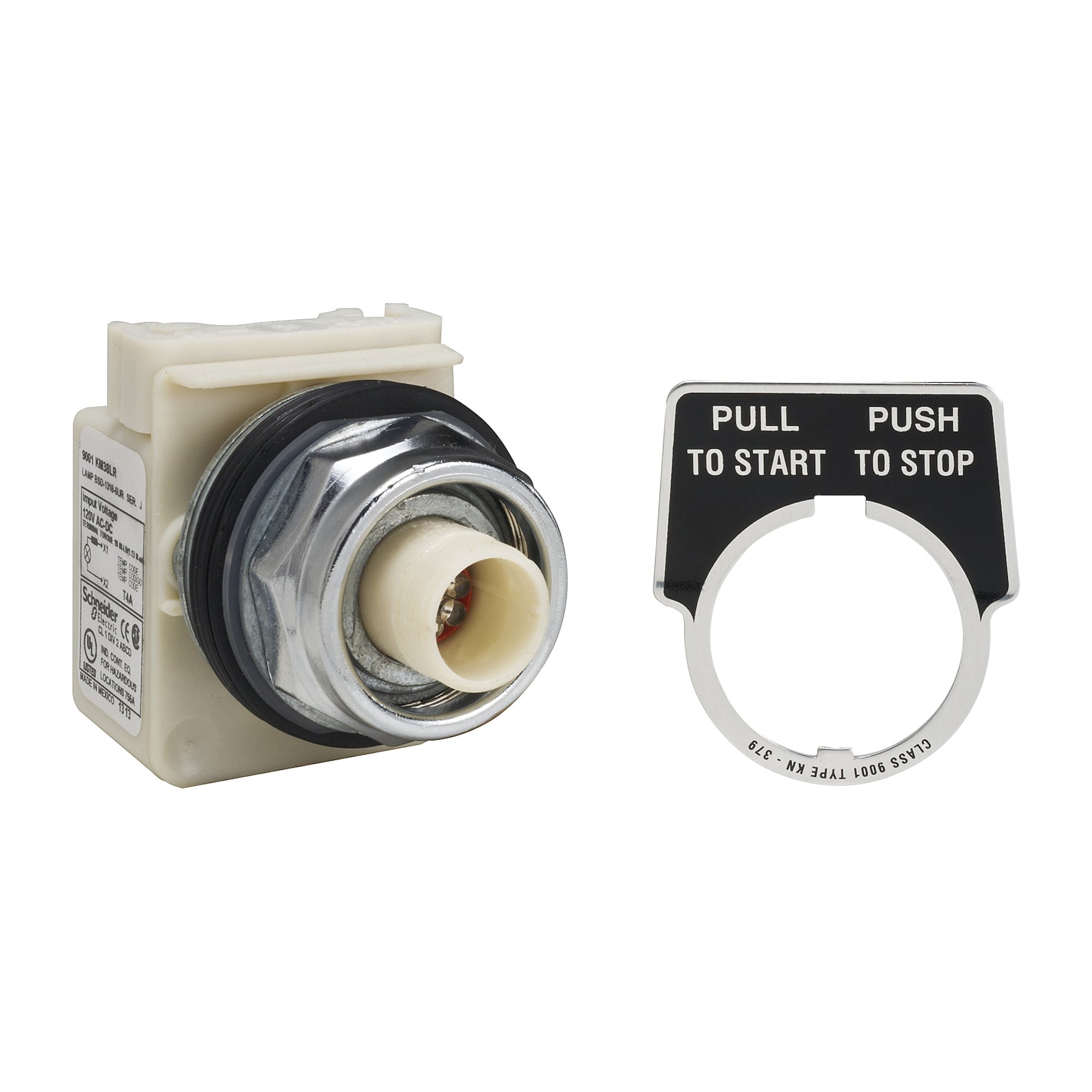 9001KR9P38LR Harmony Pushbutton Operator With Metal Full Guard, 30 mm, Flush Operator, Maintained Contact