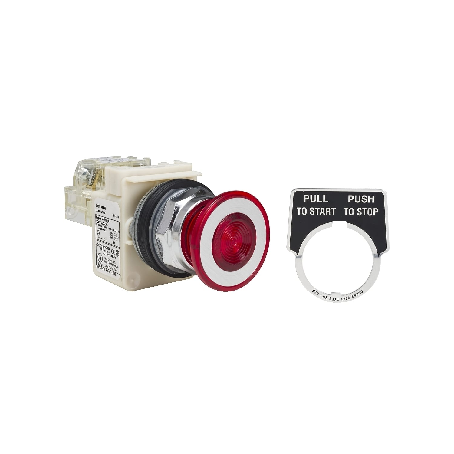 9001KR9P38RH13 Harmony Type K Heavy Duty Dusttight/Oiltight/Watertight Mechanically Interlocked Non-Illuminated Pushbutton, 30 mm, 1NO-1NC Contact, Slow Break Contact, Red