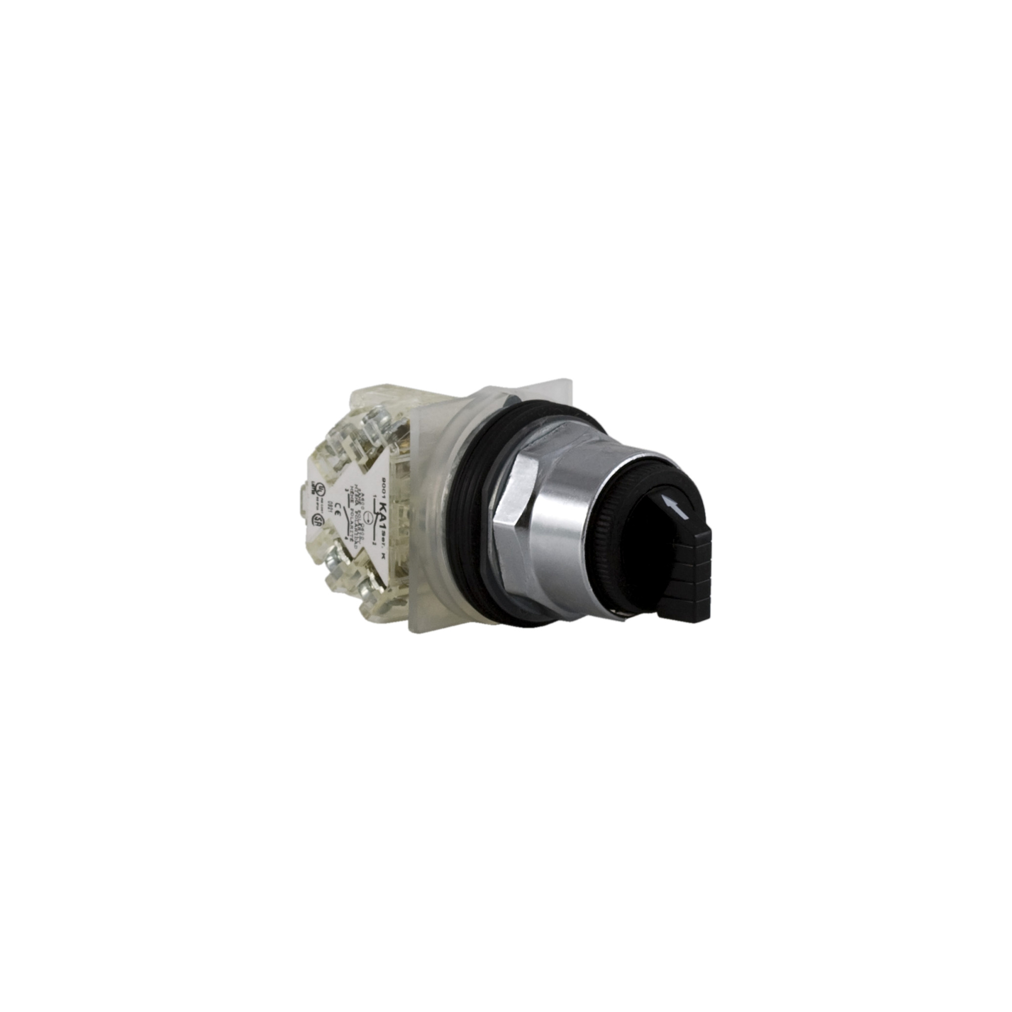 9001KS42BH13 Harmony Type T-K Dusttight Oiltight Watertight Heavy Duty Round Non-Illuminated Selector Switch, 30 mm, 1NO-1NC Contact, Slow Break Contact, Knob Operator, Black