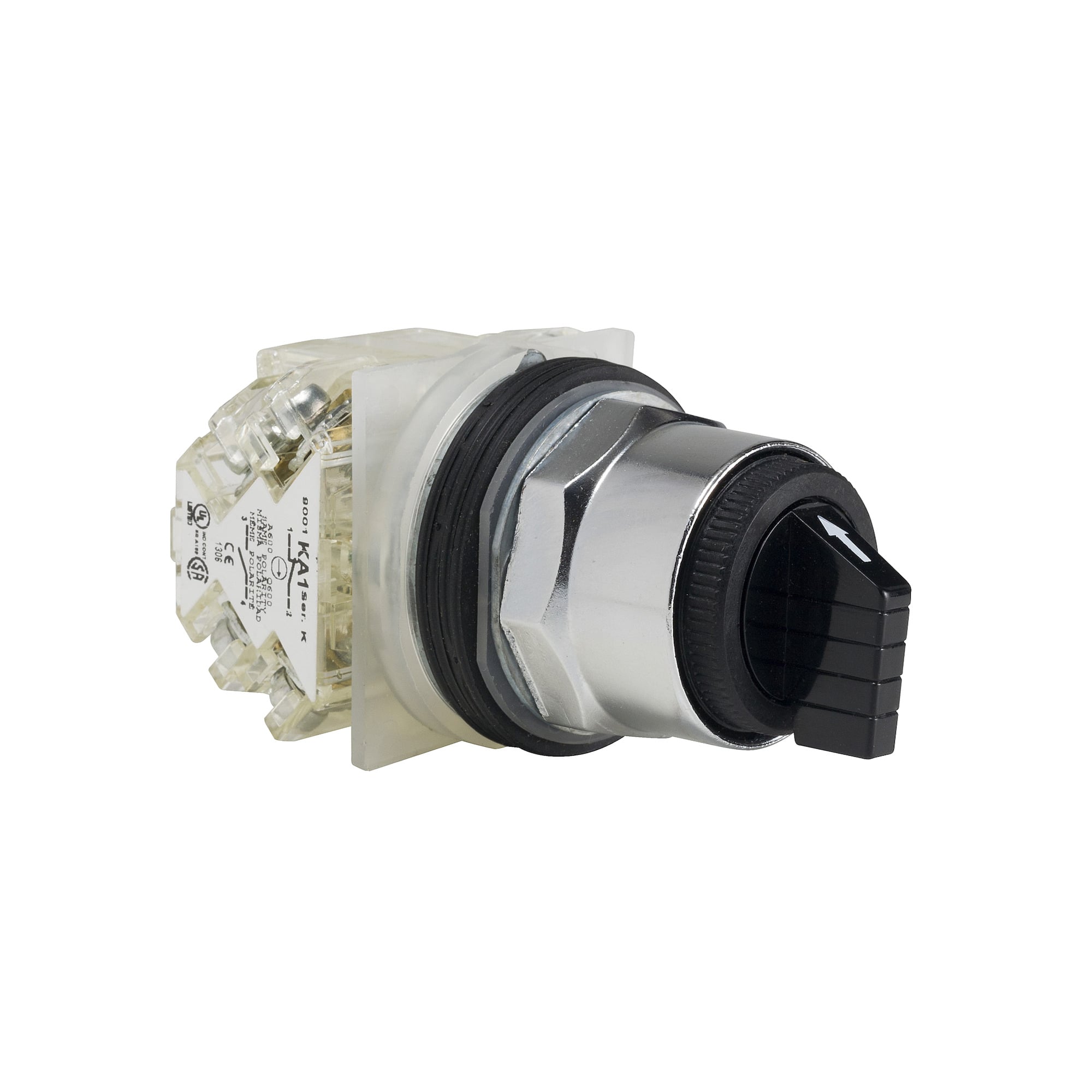 9001KS46BH2 Harmony Type T-K Dusttight Oiltight Watertight Heavy Duty Round Non-Illuminated Selector Switch, 30 mm, 2NO-2NC Contact, Slow Break Contact, Knob Operator, Black