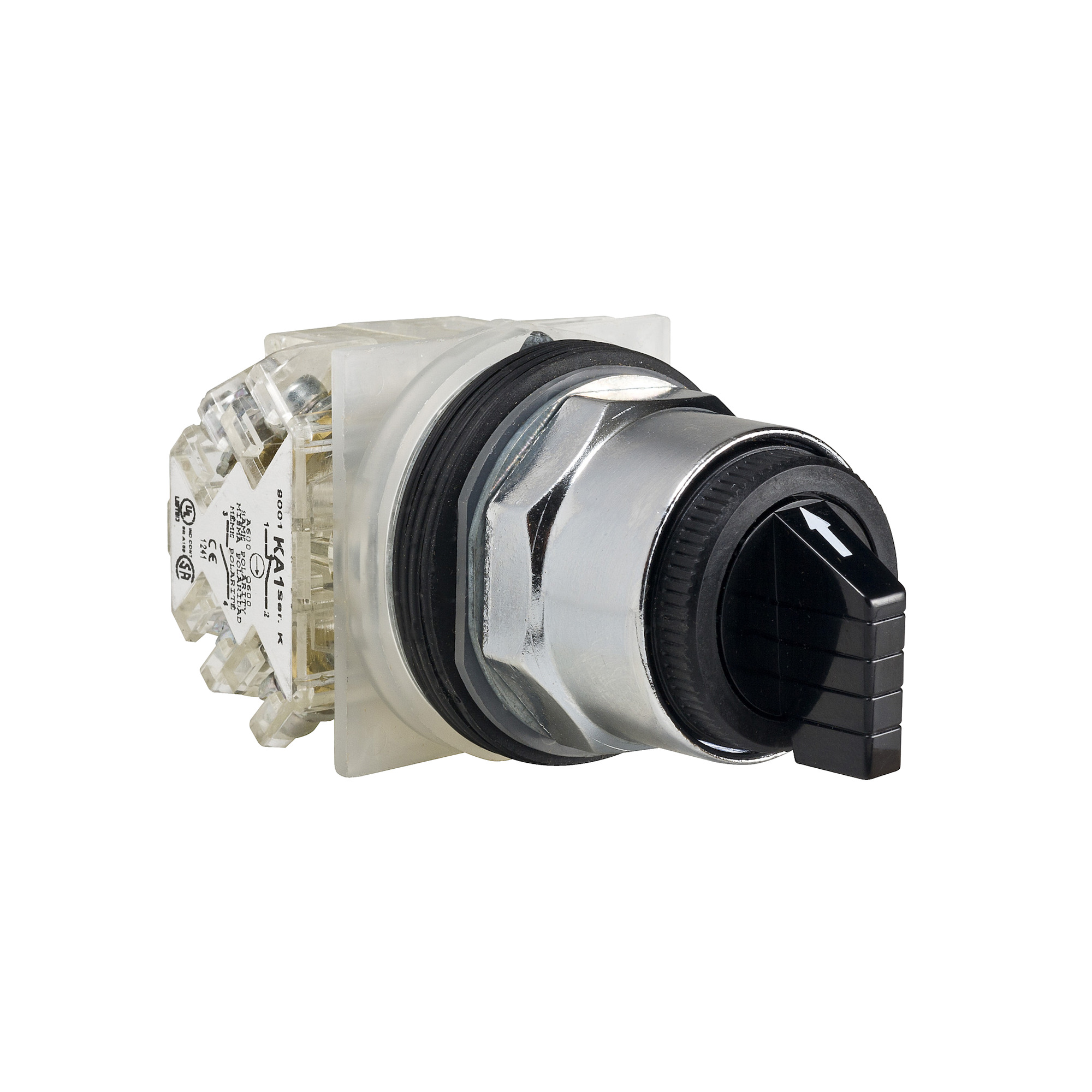 9001KS49BH2 Harmony Type T-K Dusttight/Oiltight/Watertight Heavy Duty Round Non-Illuminated Selector Switch, 30 mm, 2NO-2NC Contact, Slow Break Contact, Knob Operator, Black