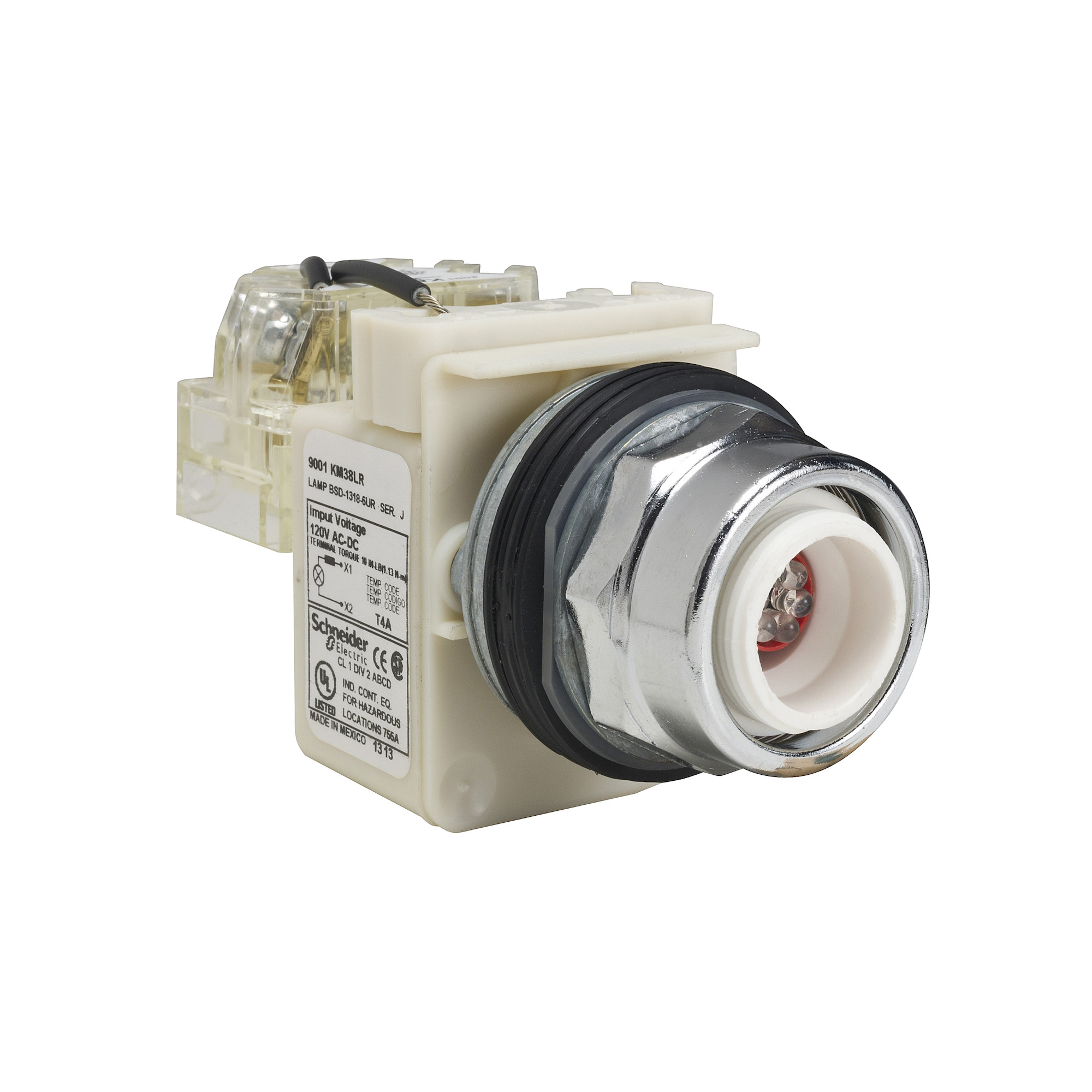 9001KT38LR Harmony Type K Push-To-Test Heavy Duty Pilot Light, 120 V AC/DC, 1.4 VA, Panel Mount