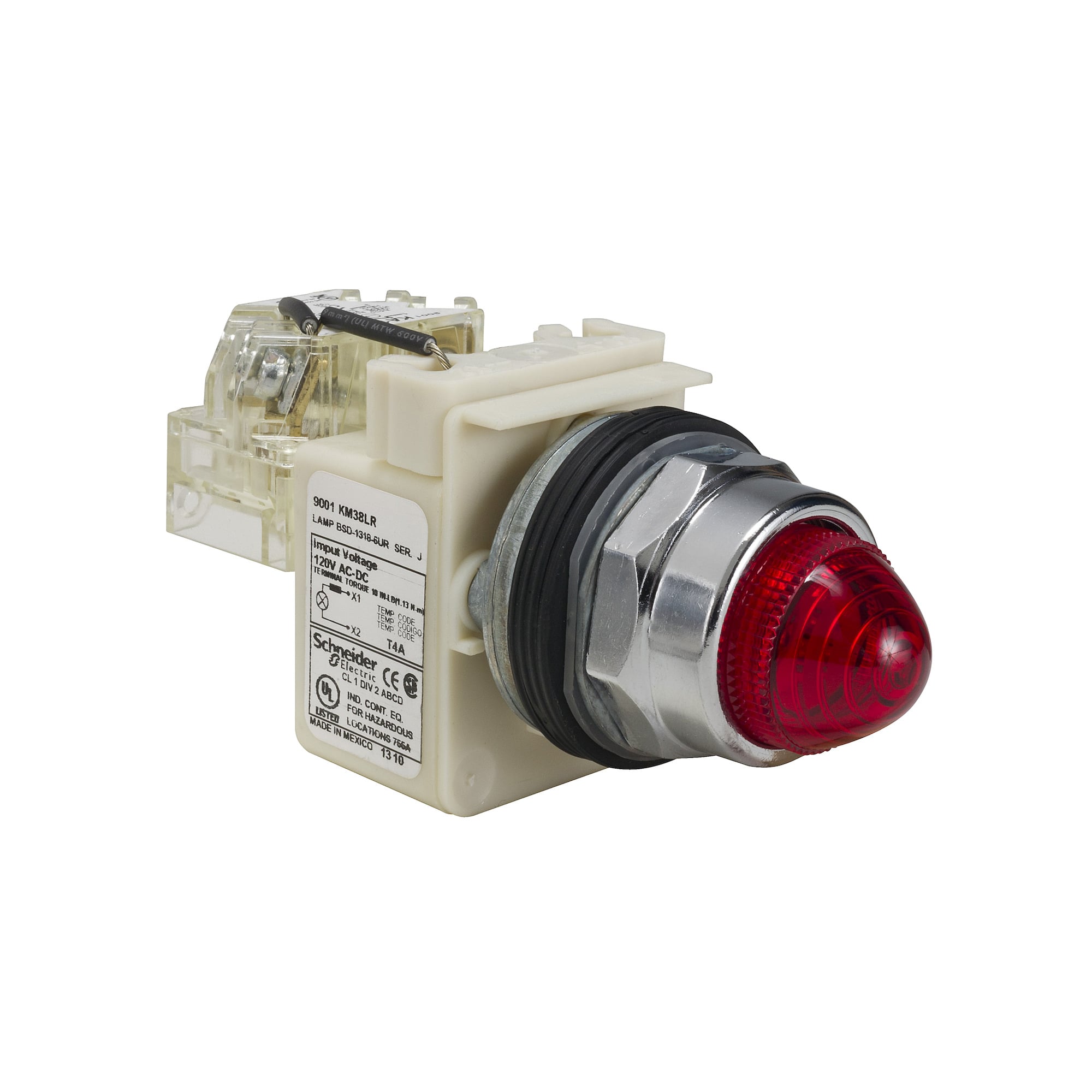 9001KT38LRR9 Harmony Type K Pilot Light, 120 V AC/DC, 1.4 VA, Domed Lens, Panel Mount