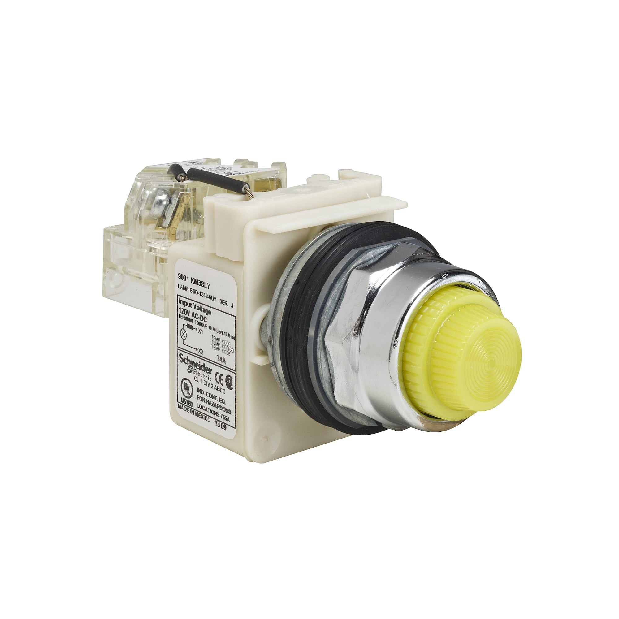 9001KT38LYY31 Harmony Type K Pilot Light, 120 V AC/DC, 1.4 VA, Fresnel Lens, Panel Mount