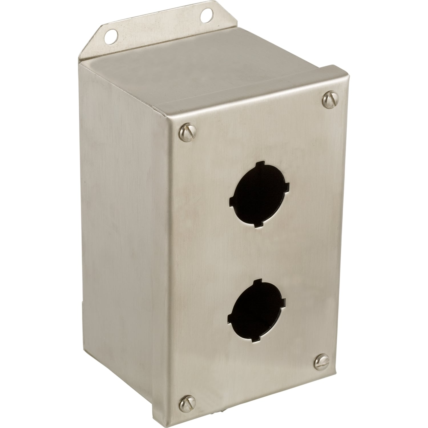 9001KYSS2 Harmony 2-Cutout Corrosion-Resistant Empty Dust/Oil/Raintight Control Station Enclosure, For Use With 30 mm Control and Signaling Unit, 1/12/13/3/4/4X NEMA Rating, -25 to 70 deg C, 304 Stainless Steel