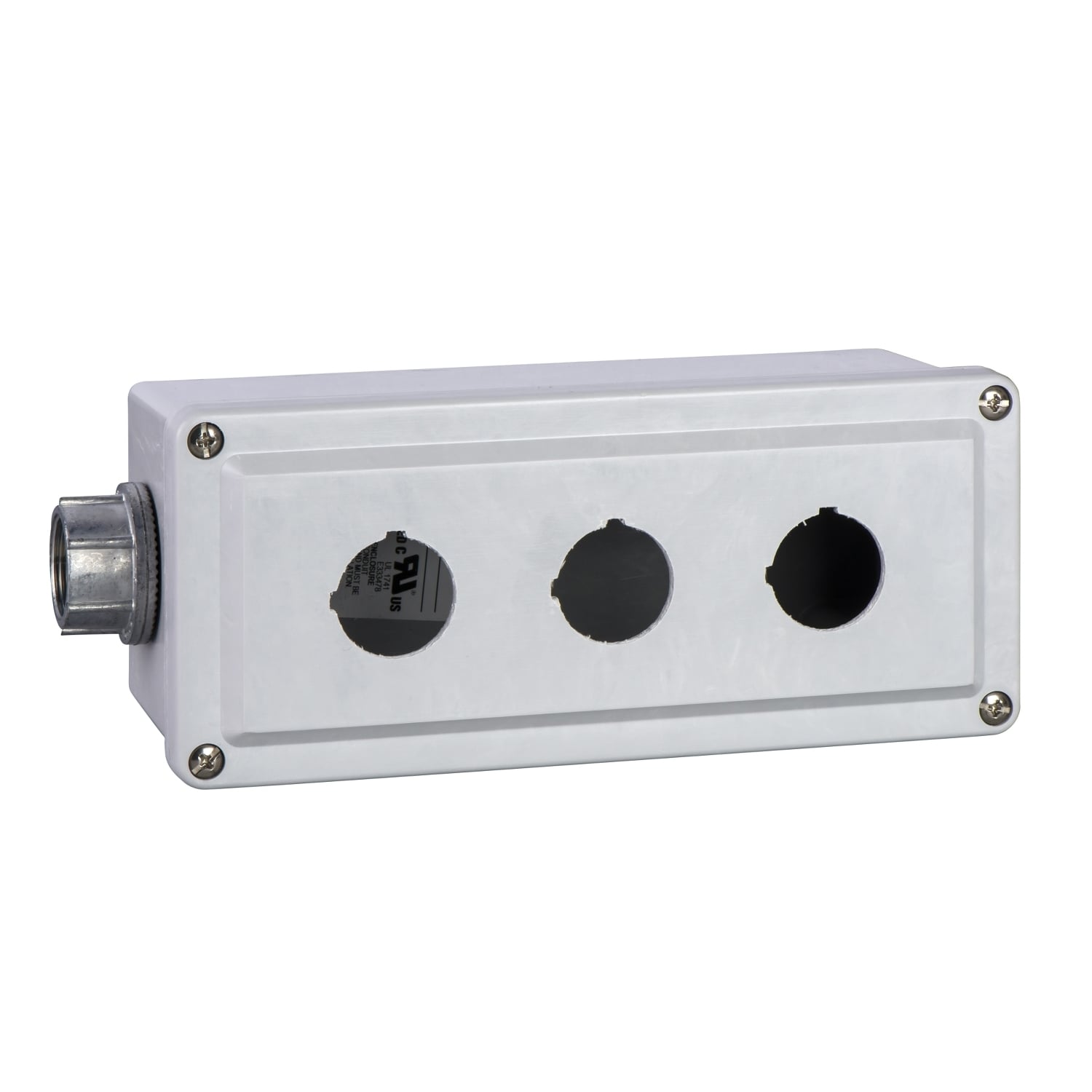9001KYSS3 Harmony 3-Cutout Corrosion-Resistant Dust/Oil/Raintight Empty Control Station Enclosure, For Use With 30 mm Control and Signaling Unit, 1/12/13/3/4/4X NEMA Rating, -25 to 70 deg C, 304 Stainless Steel