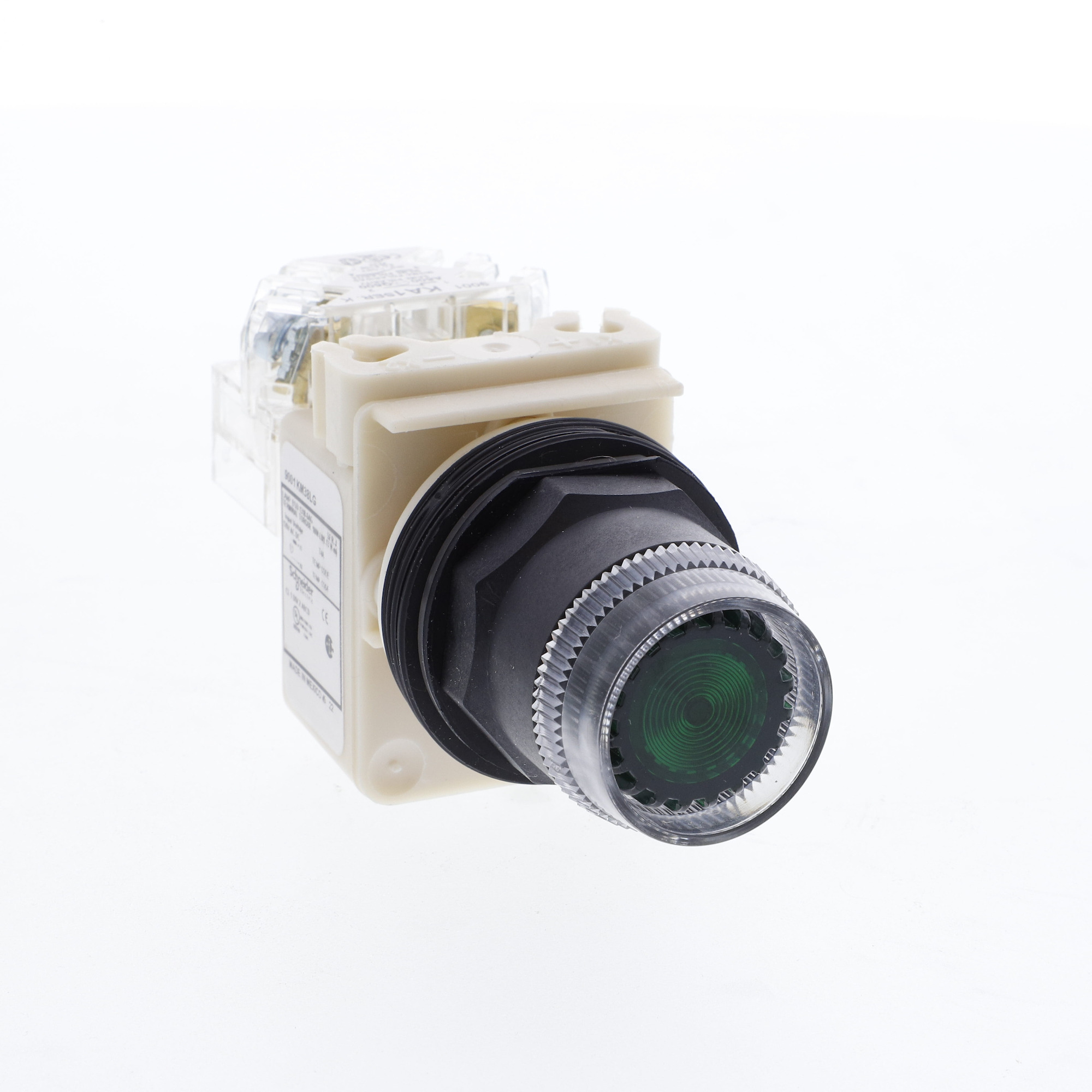 9001SK1L38LGGH13 Harmony Type SK Corrosion-Resistant Direct Dusttight Oiltight Watertight Heavy Duty Unmarked Illuminated Pushbutton With Plastic Full Guard, Contact Block, 30 mm, 1CO Contact, Slow Break Contact, Green