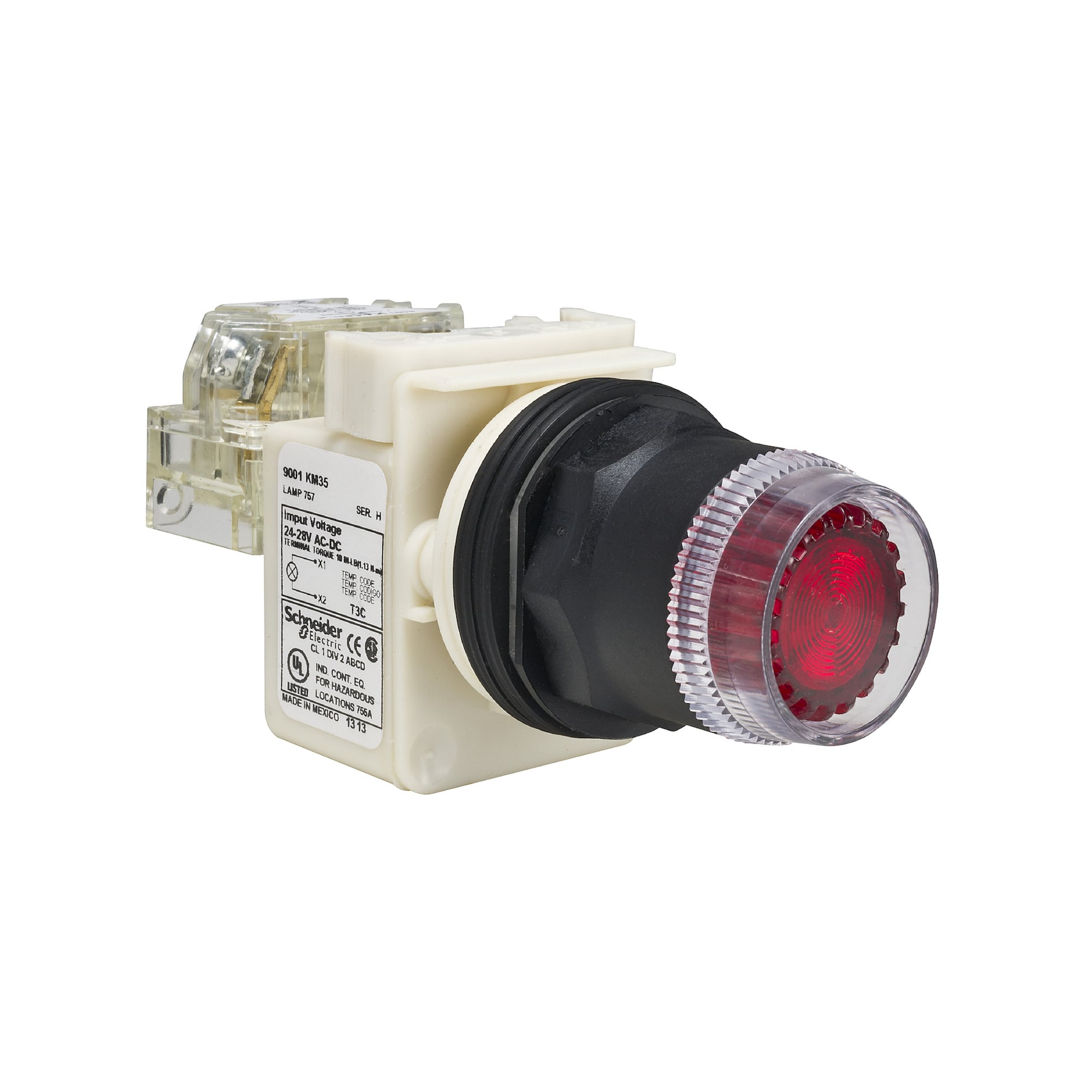 9001SK2L1R Harmony Type SK Corrosion-Resistant Dusttight/Oiltight/Watertight Heavy Duty Octagonal Transformer Illuminated Pushbutton Operator, 30 mm, SPDT Contact, Momentary Contact, Red