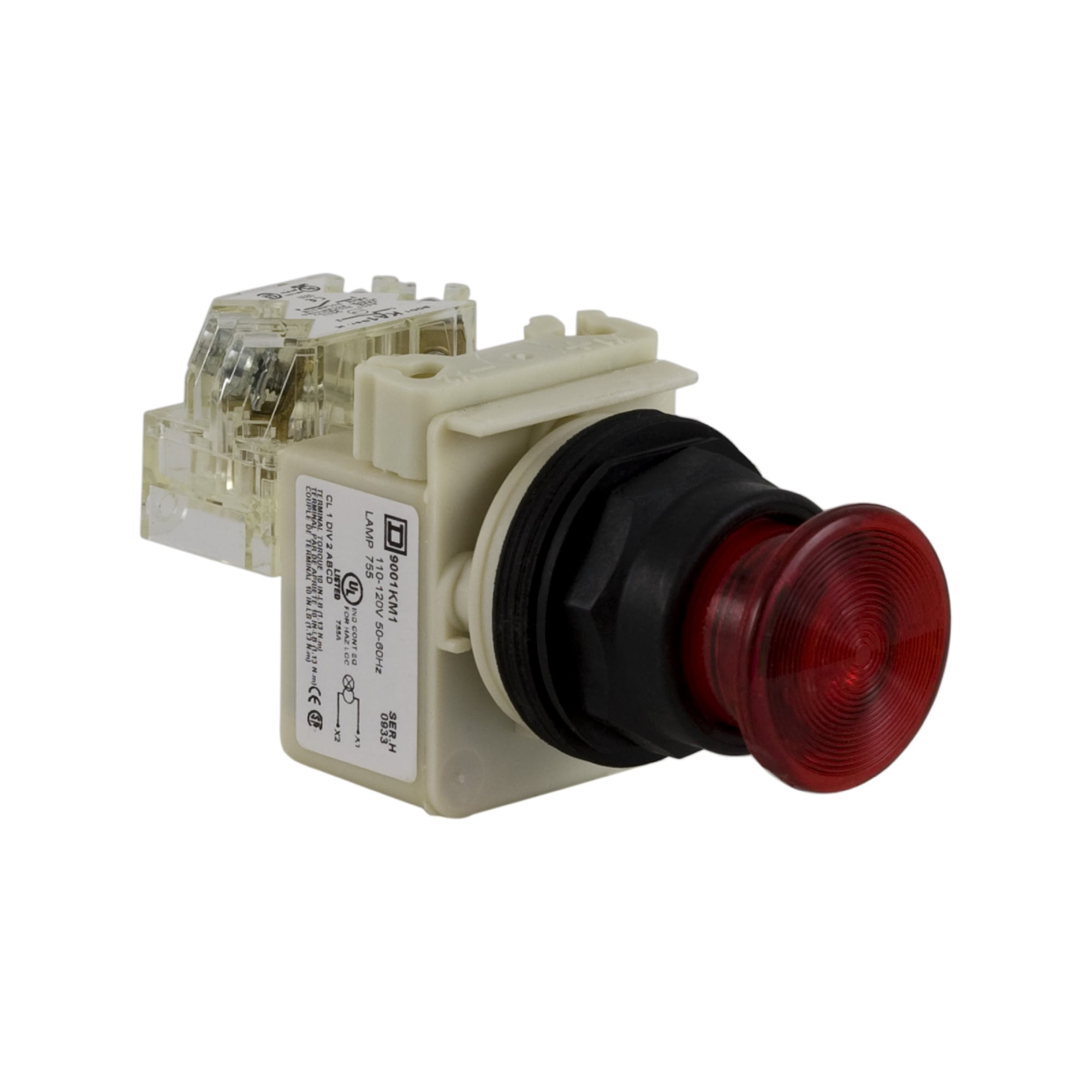 9001SK2L1R20H13 Harmony Type SK Corrosion-Resistant Cross Slot Dusttight/Oiltight/Watertight Heavy Duty Transformer Unmarked Illuminated Pushbutton With Contact Block, 30 mm, 1CO Contact, Slow Break Contact, Red