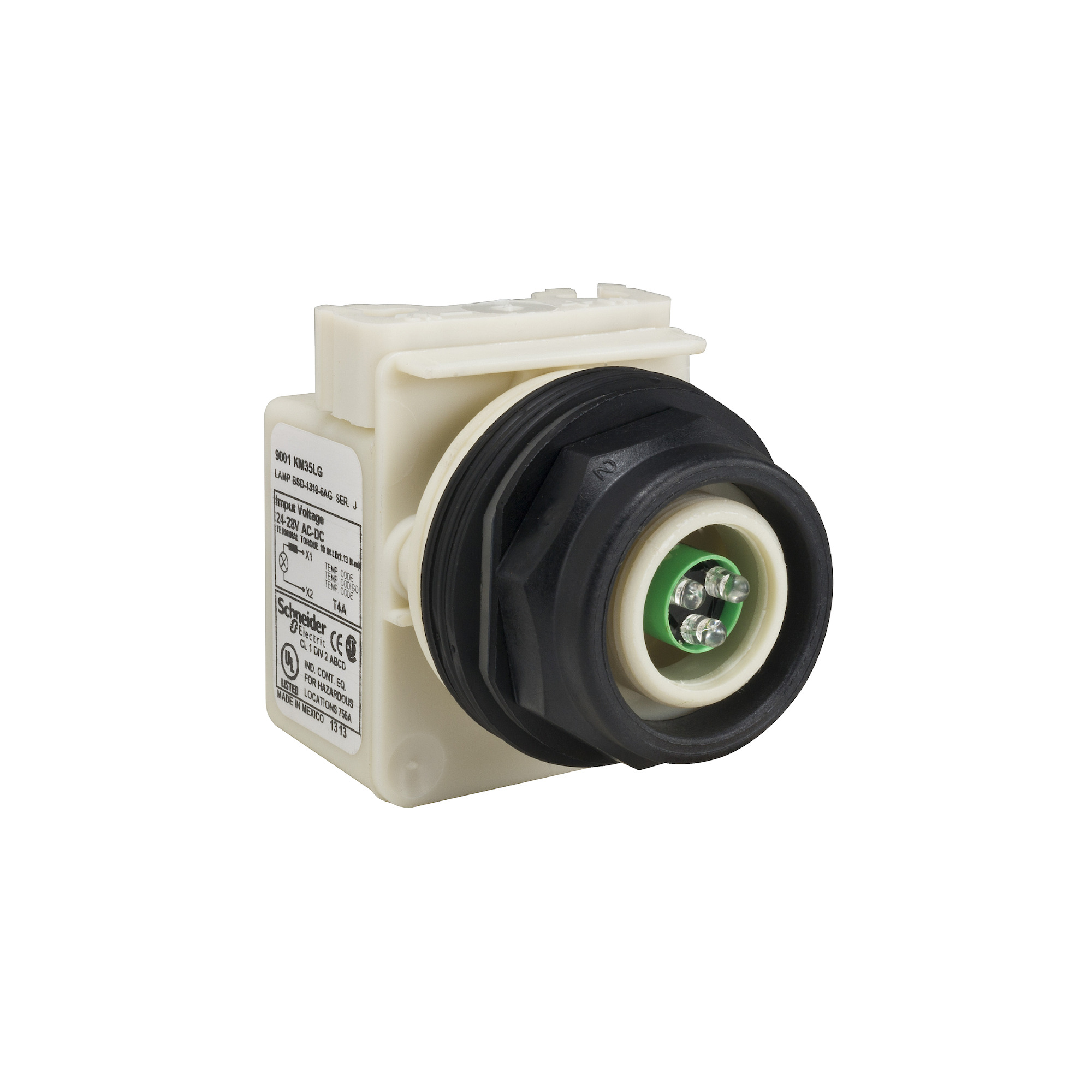 9001SKP35LG Harmony Type SK Corrosion-Resistant Standard Pilot Light, 24 to 28 V AC/DC, 0.28 VA, Round Lens, Panel Mount