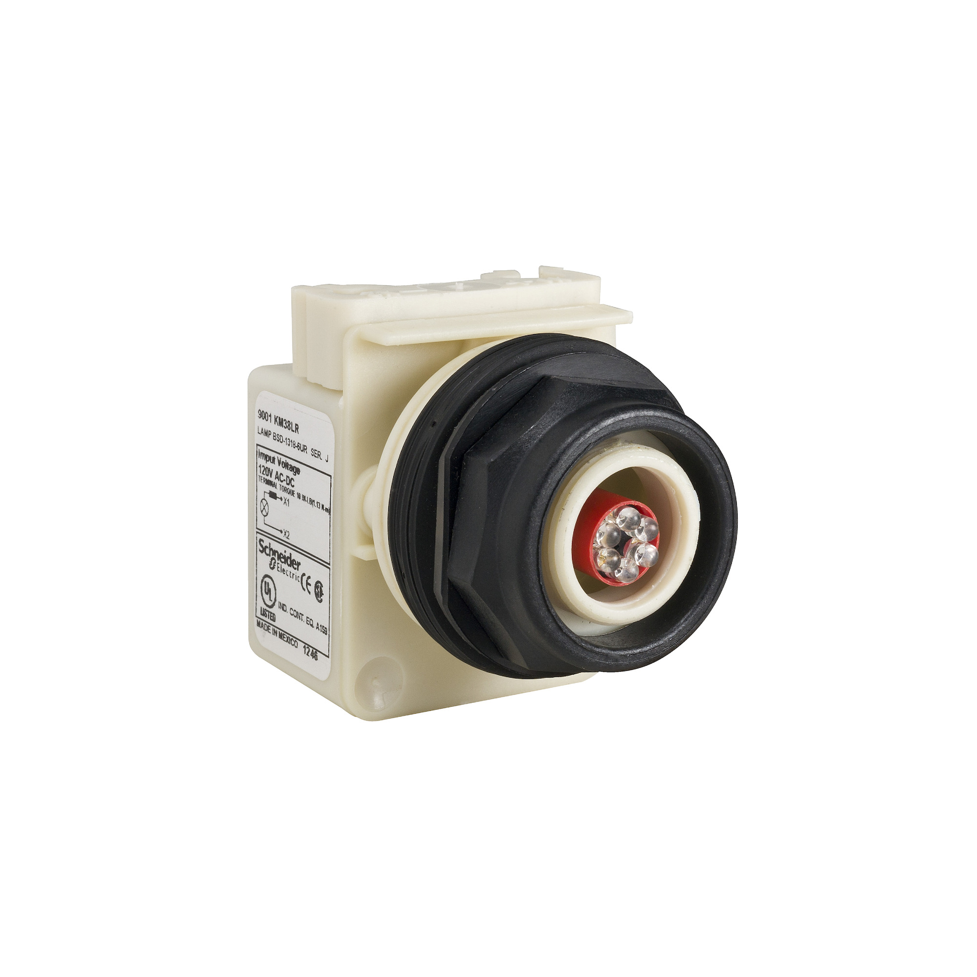 9001SKP35LR Harmony Type SK Corrosion-Resistant Standard Pilot Light, 24 to 28 V AC/DC, 0.28 VA, Round Lens, Panel Mount