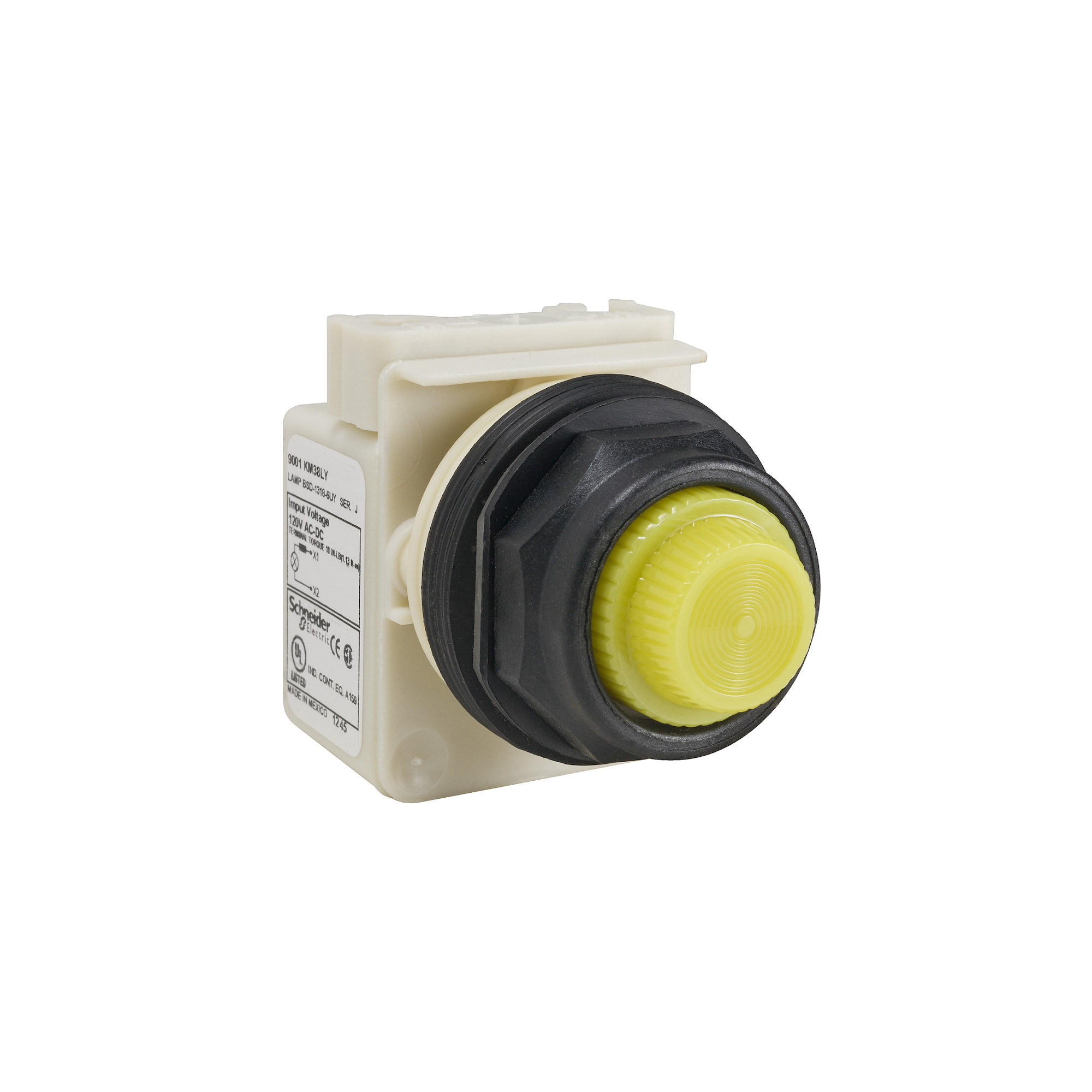 9001SKP35LYY31 Harmony Type SK Standard Pilot Light, 24 to 28 V AC/DC, Fresnel Lens, Panel Mount