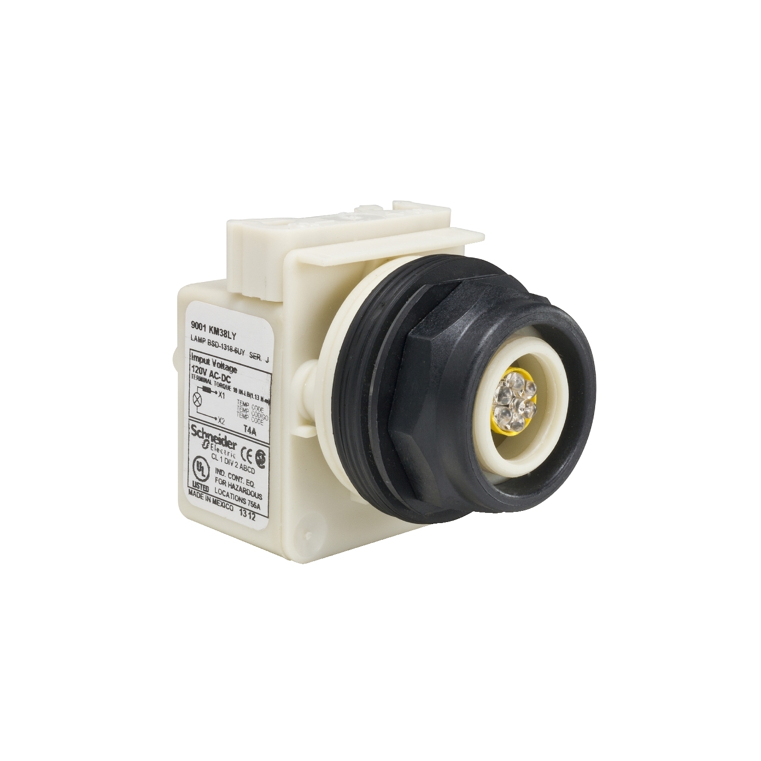9001SKP38LY Harmony Type SK Standard Pilot Light, 120 V AC/DC, 1.4 VA, Round Lens, Panel Mount