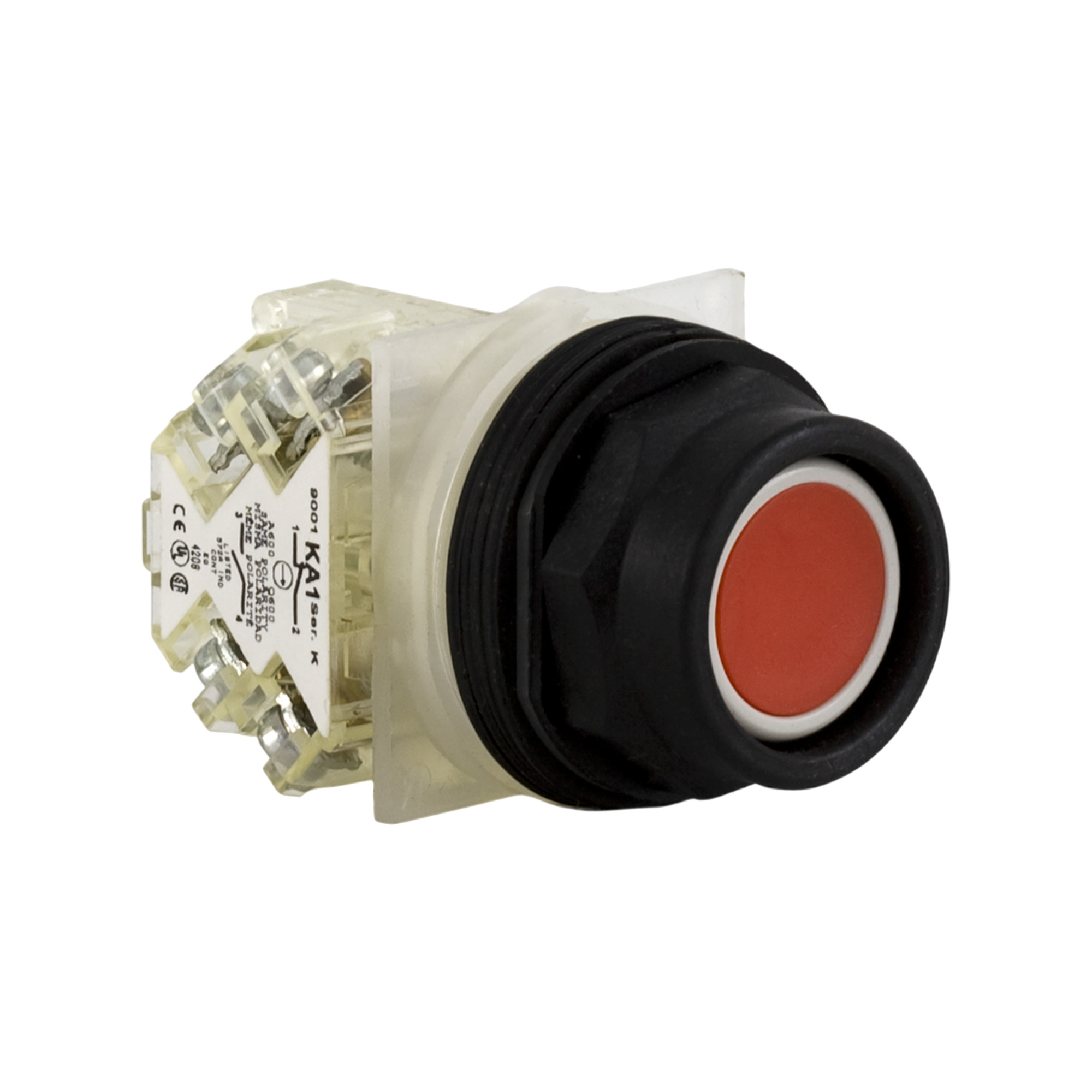 9001SKR2RH5 Harmony Type SK Corrosion-Resistant Dusttight/Oiltight/Watertight Mechanically Interlocked Non-Illuminated Pushbutton With Extended Guard, 30 mm, 1NO Contact, Slow Break Contact, Red