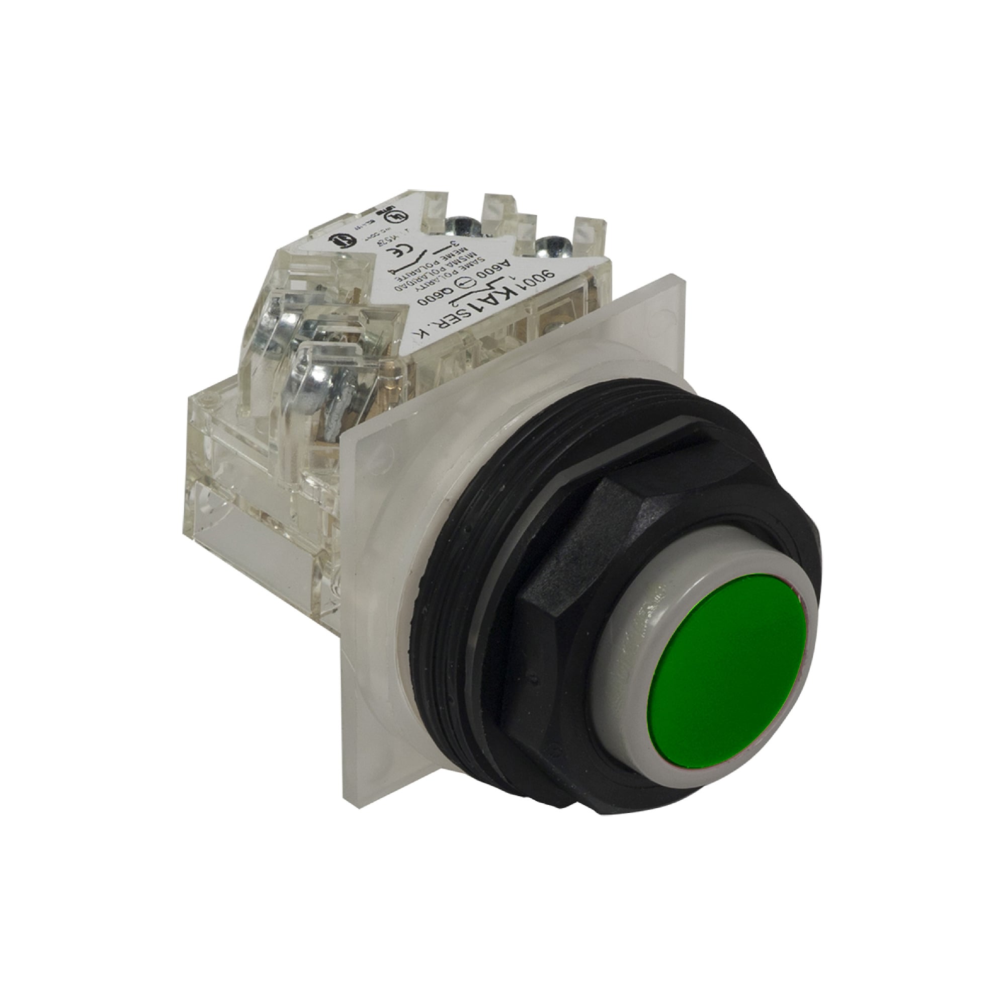 9001SKR3GH5 Harmony Type SK Corrosion-Resistant Dusttight/Oiltight/Watertight Mechanically Interlocked Non-Illuminated Pushbutton, 30 mm, 1NO Contact, Slow Break Contact, Green