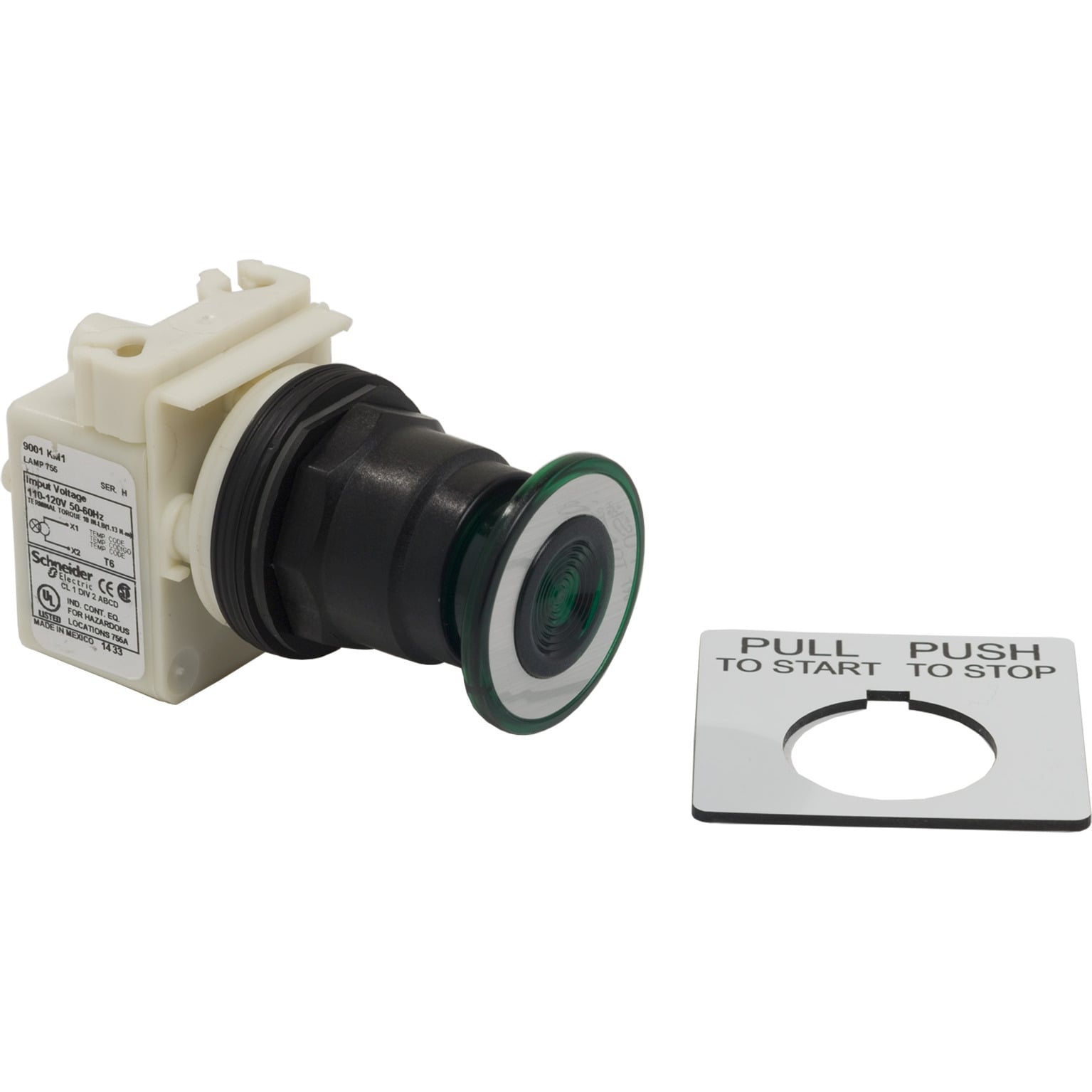9001SKR8P1G Harmony 3-Position Type SK Corrosion-Resistant Dusttight/Oiltight/Watertight Heavy Duty Standard Transformer Illuminated Push Pull Operator, 30 mm, 3PST Contact, Mushroom Head Operator, Maintained/Momentary Contact