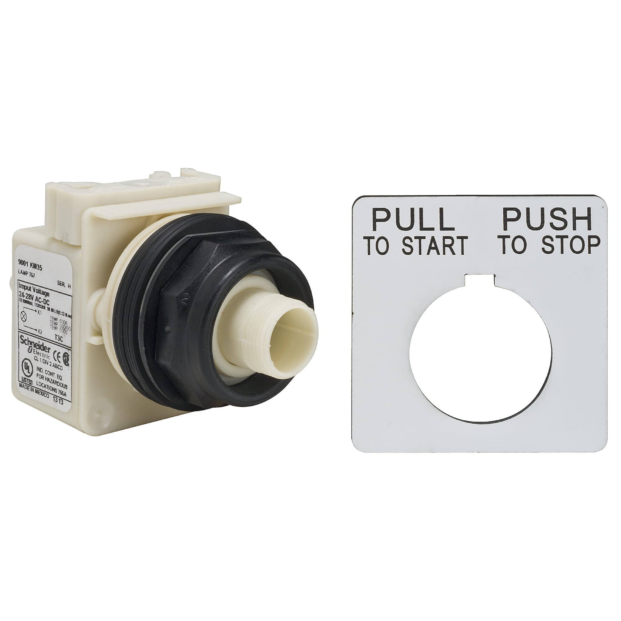 9001SKR9H13 Harmony Type SK Corrosion-Resistant Dusttight/Oiltight/Watertight Mechanically Interlocked Non-Illuminated Pushbutton, 30 mm, 1NO-1NC Contact, Slow Break Contact, Black