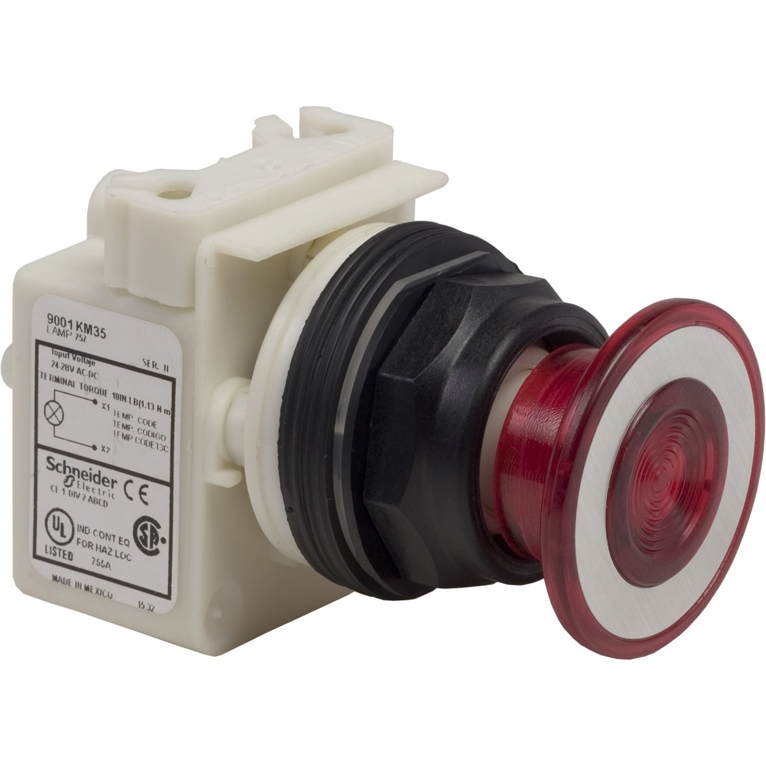 9001SKR9P35R Harmony 2-Position Type SK Corrosion-Resistant Dusttight/Oiltight/Watertight Full Voltage Heavy Duty Standard Illuminated Push Pull Operator, 30 mm, SPDT Contact, Mushroom Head Operator, Maintained Contact, Red