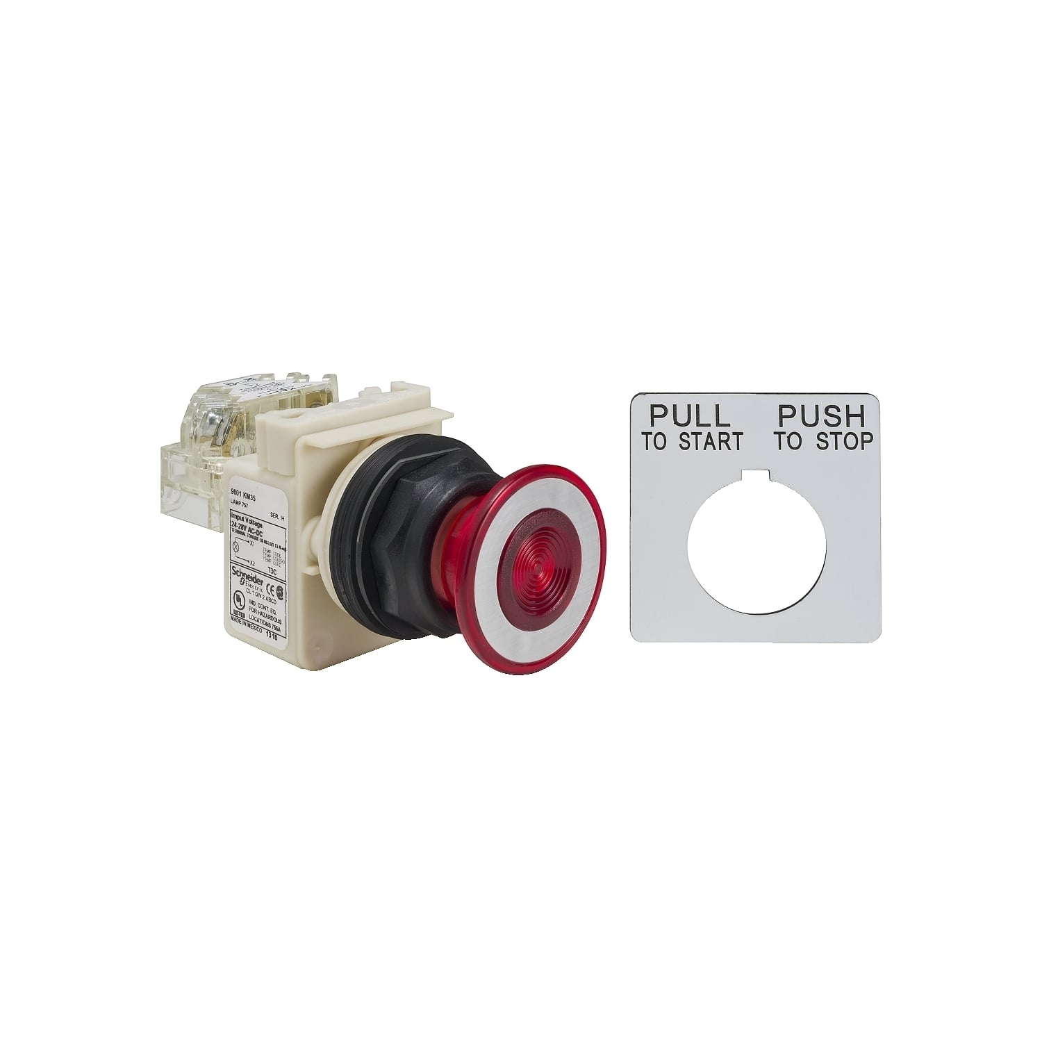 9001SKR9P35RH13 Harmony Type SK Illuminated Pushbutton, 30 mm, 1NO-1NC Contact, Mushroom Head Operator, Red