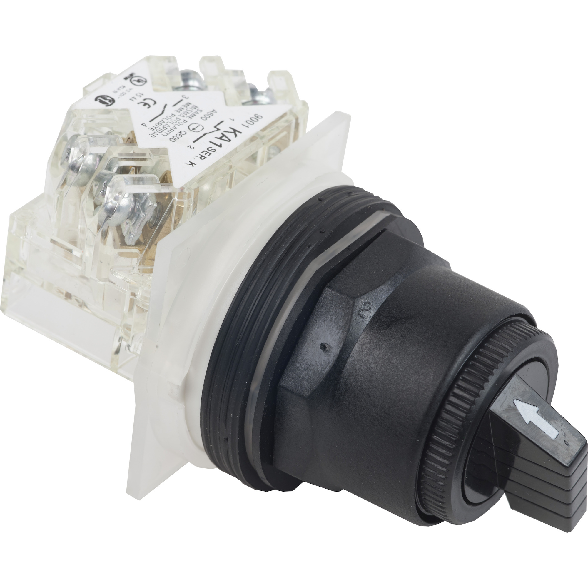 9001SKS43BH1 Harmony Type SK Corrosion-Resistant Dusttight/Oiltight/Watertight Heavy Duty Round Non-Illuminated Selector Switch, 30 mm, 1NO-1NC Contact, Slow Break Contact, Knob Operator, Black