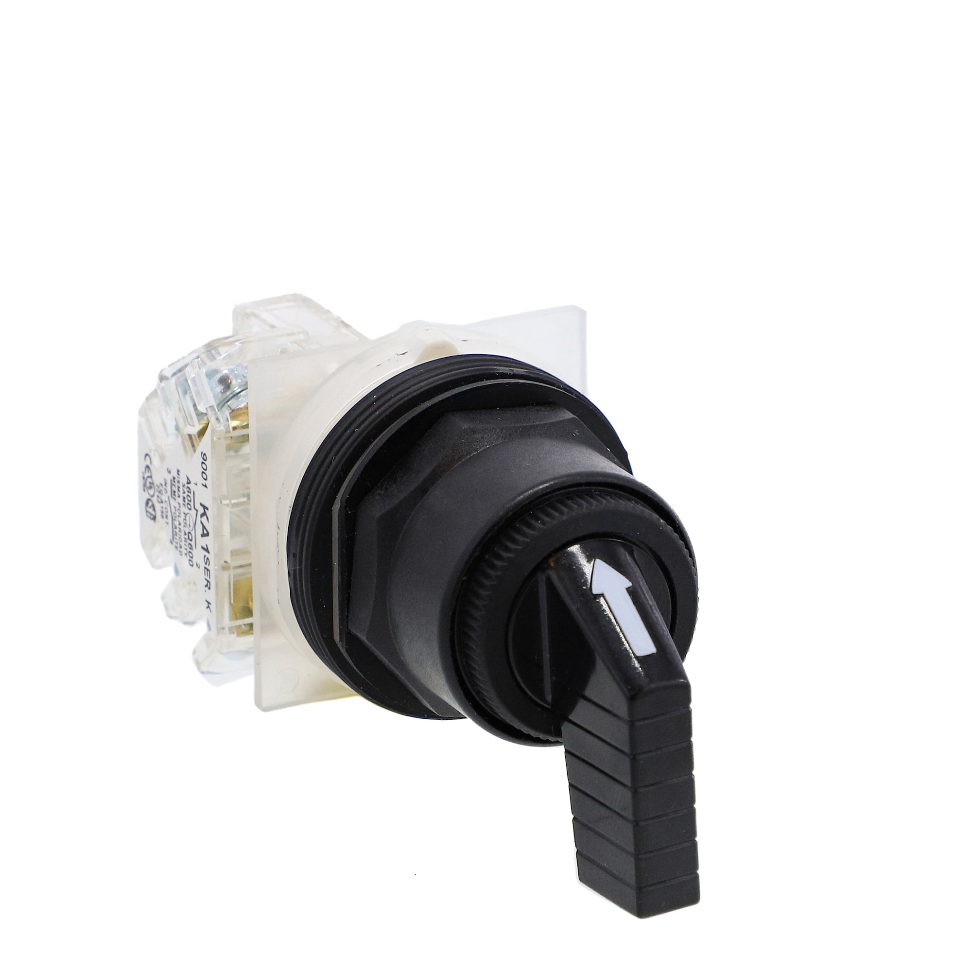 9001SKS43FBH13 Harmony Type SK Corrosion-Resistant Dusttight/Oiltight/Watertight Heavy Duty Round Non-Illuminated Selector Switch, 30 mm, 1CO Contact, Slow Break Contact, Long Lever Operator, Black