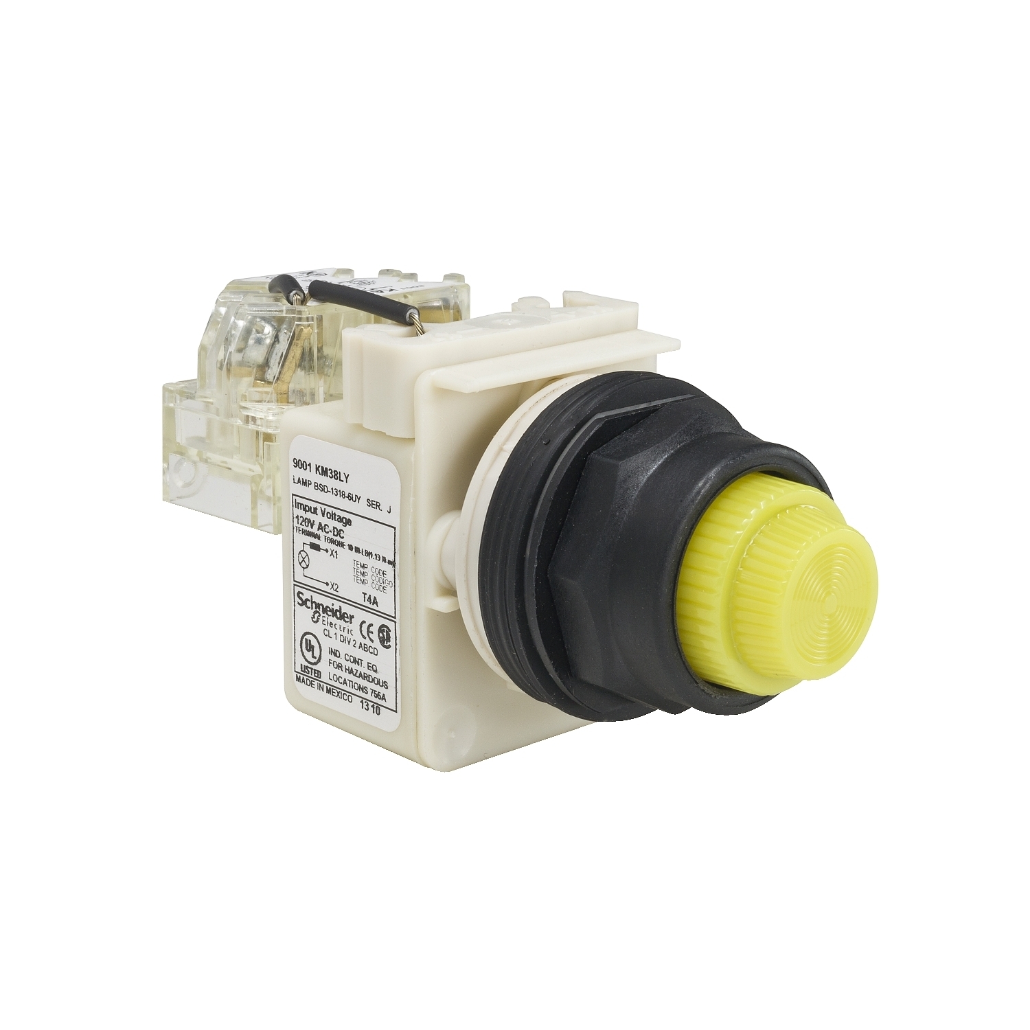 9001SKT38LYY31 Harmony Type SK Pilot Light, 120 V AC/DC, 1.4 VA, Fresnel Lens, Panel Mount
