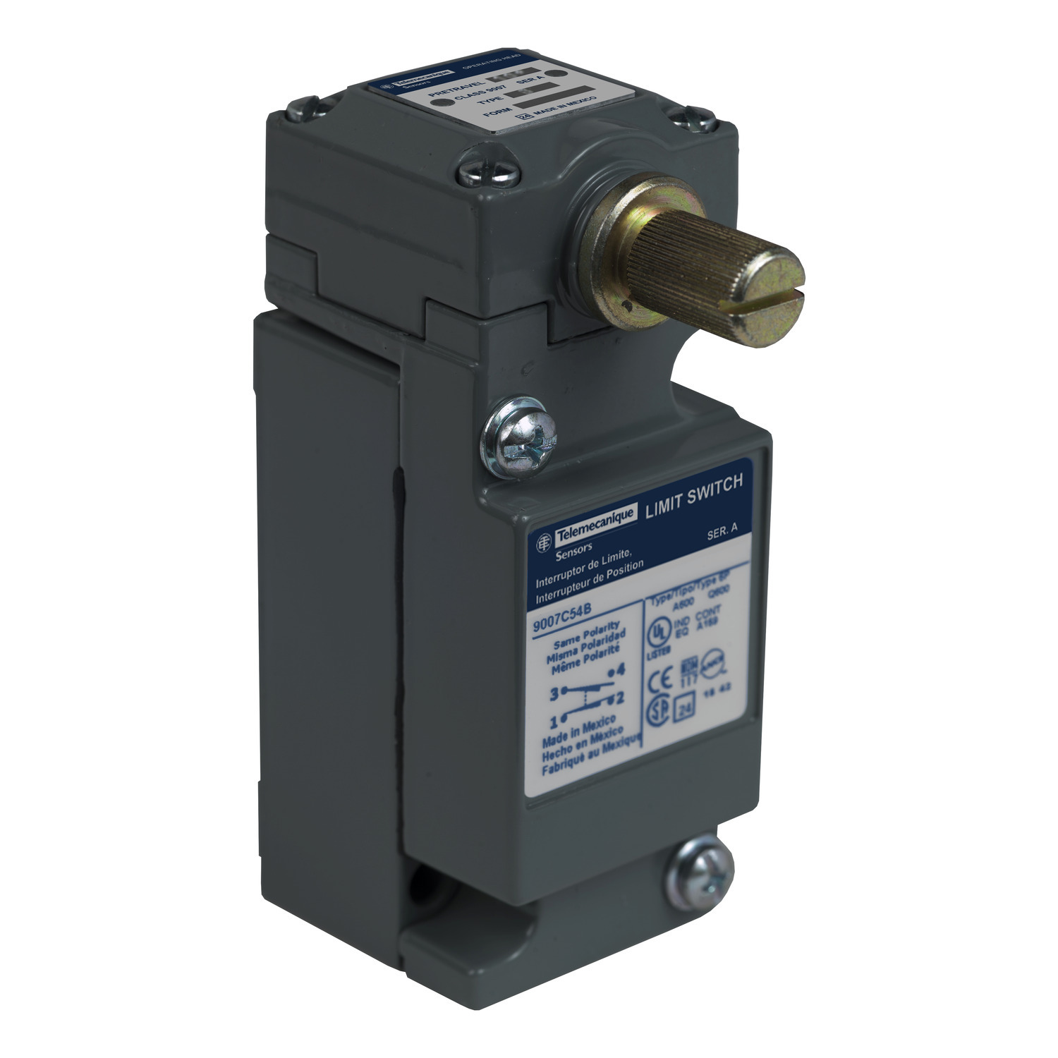 NEMA limit switch, 9007C, heavy duty, standard, spring return lever, standard pretravel, 10A, 600V, 1NO/1NC, NEMA 4, 13