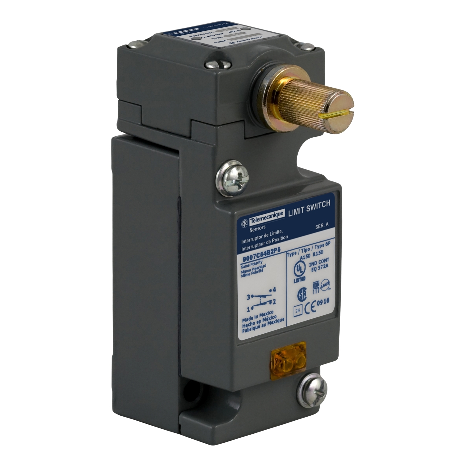 NEMA limit switch, 9007C, heavy duty, standard, spring return lever, standard pretravel, 10A, 600V, 1NO/1NC, NEMA 4, 13