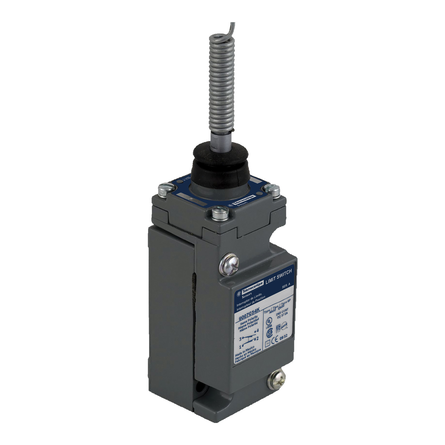 9007C54K Osisense Heavy Duty Multi-Directional Head Limit Switch, 600 V AC, 10 A, Spring Return/Wire Extension Actuator, 1CO SPDT-DB Contact, 1 Poles